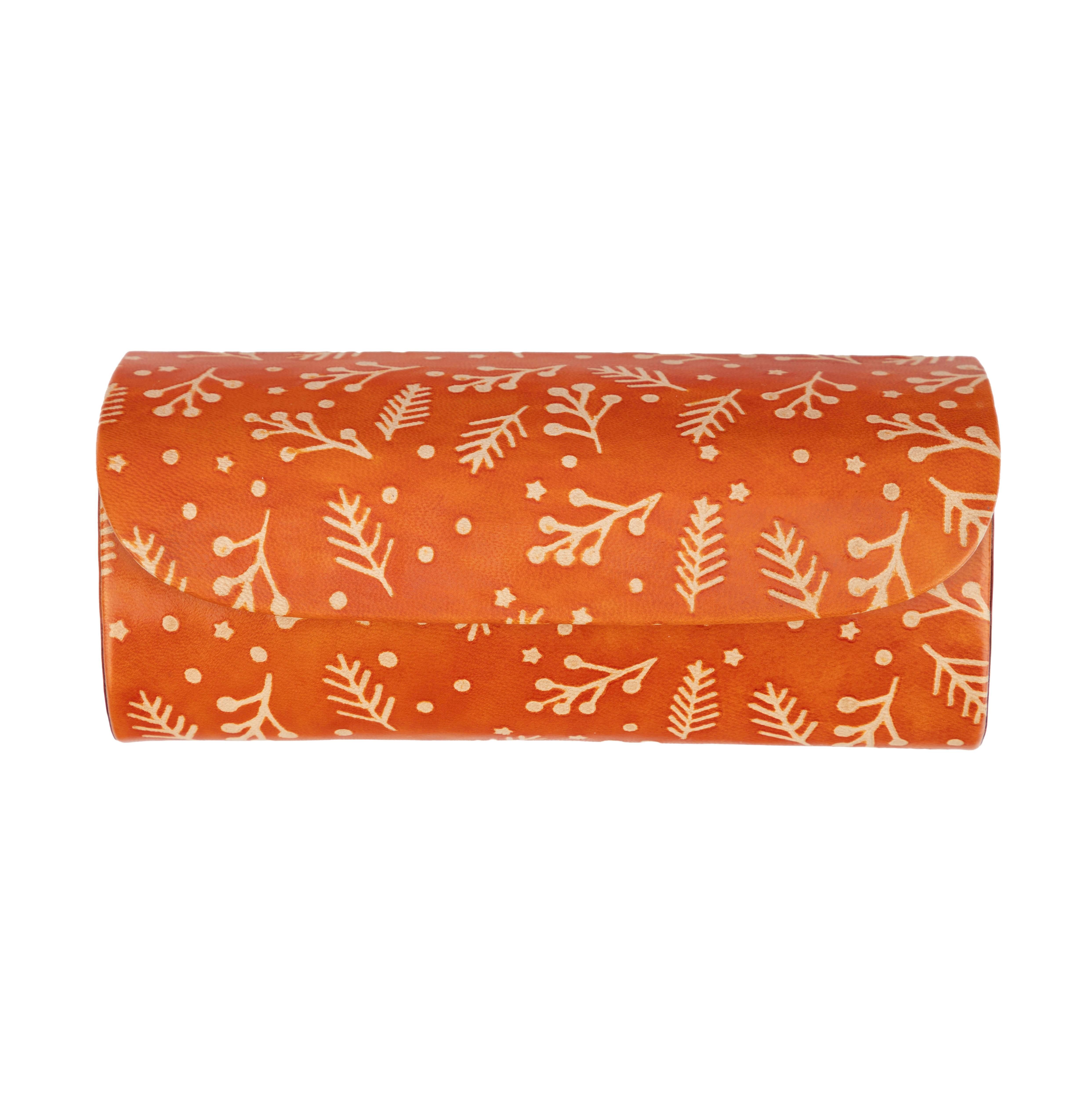 El Puente Brillenetui "Zweige" Brillenetui aus Ziegenleder in Orange, Handmade, Handmade