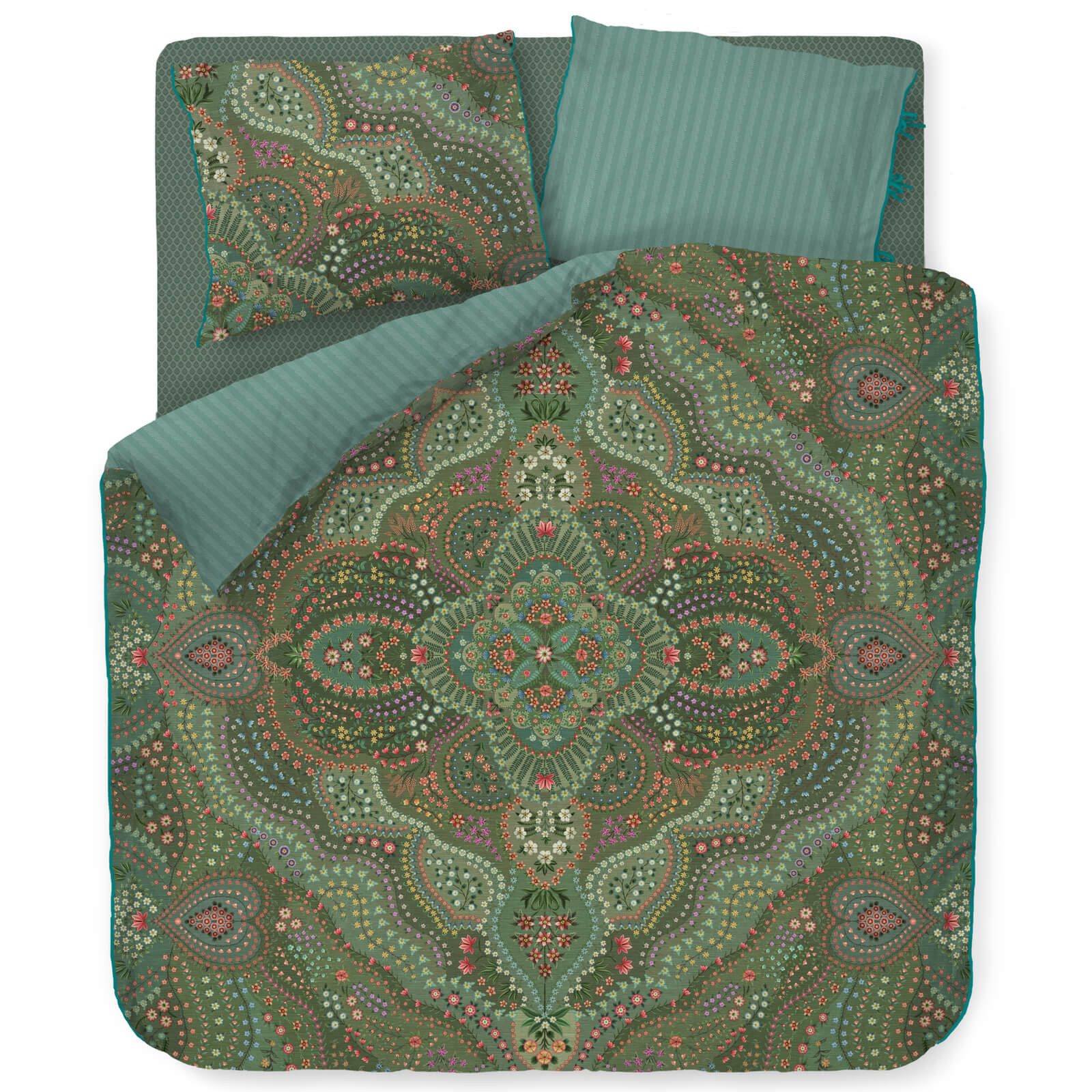 PiP Studio Bettwäsche Alfombra Grün, Perkal, 2 teilig, Blüten, florale Elemente, Gestreift