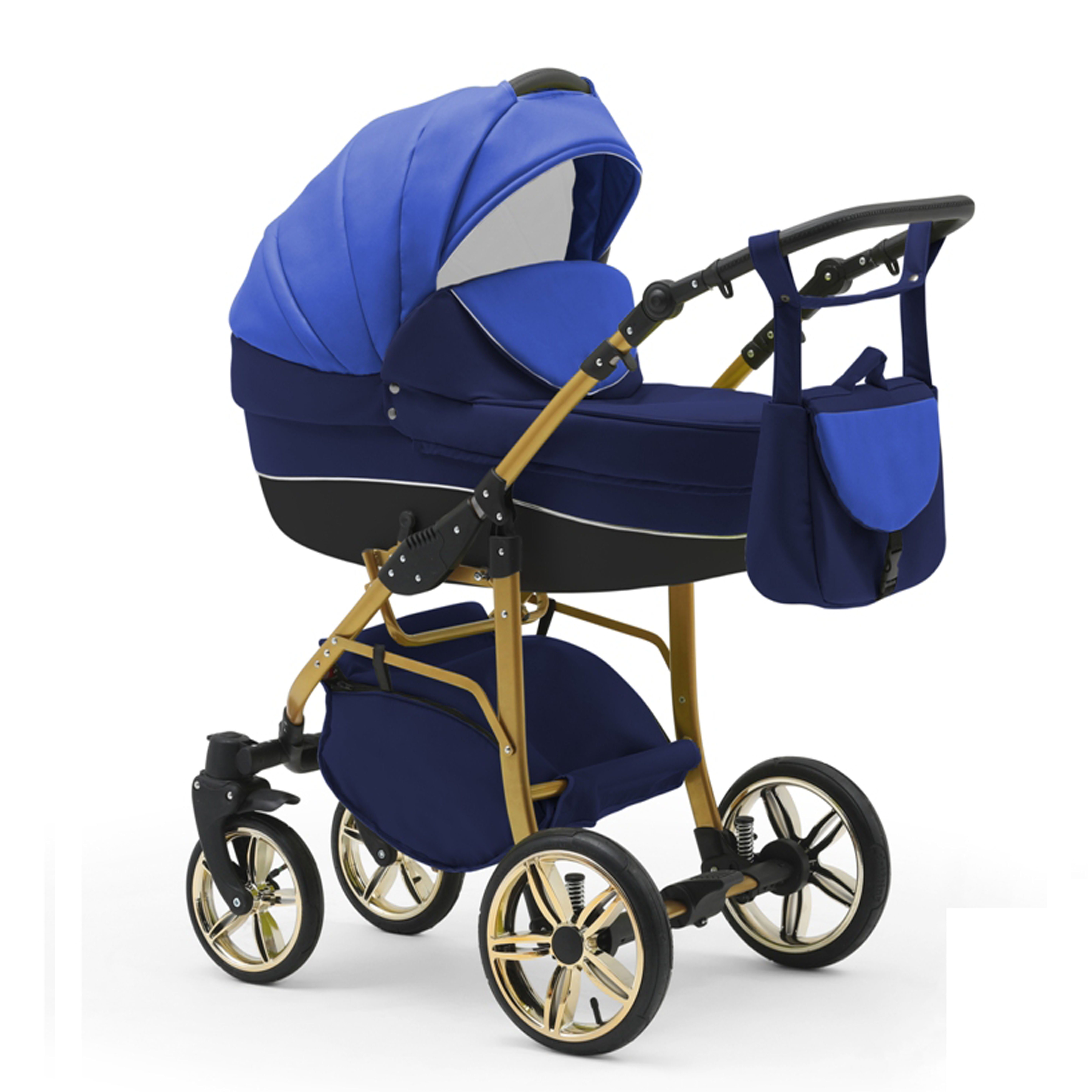 babies-on-wheels Kombi-Kinderwagen 2 in 1 Kinderwagen-Set Cosmo ECO Gold - 13 Teile - in 46 Farben Navy-Hellblau