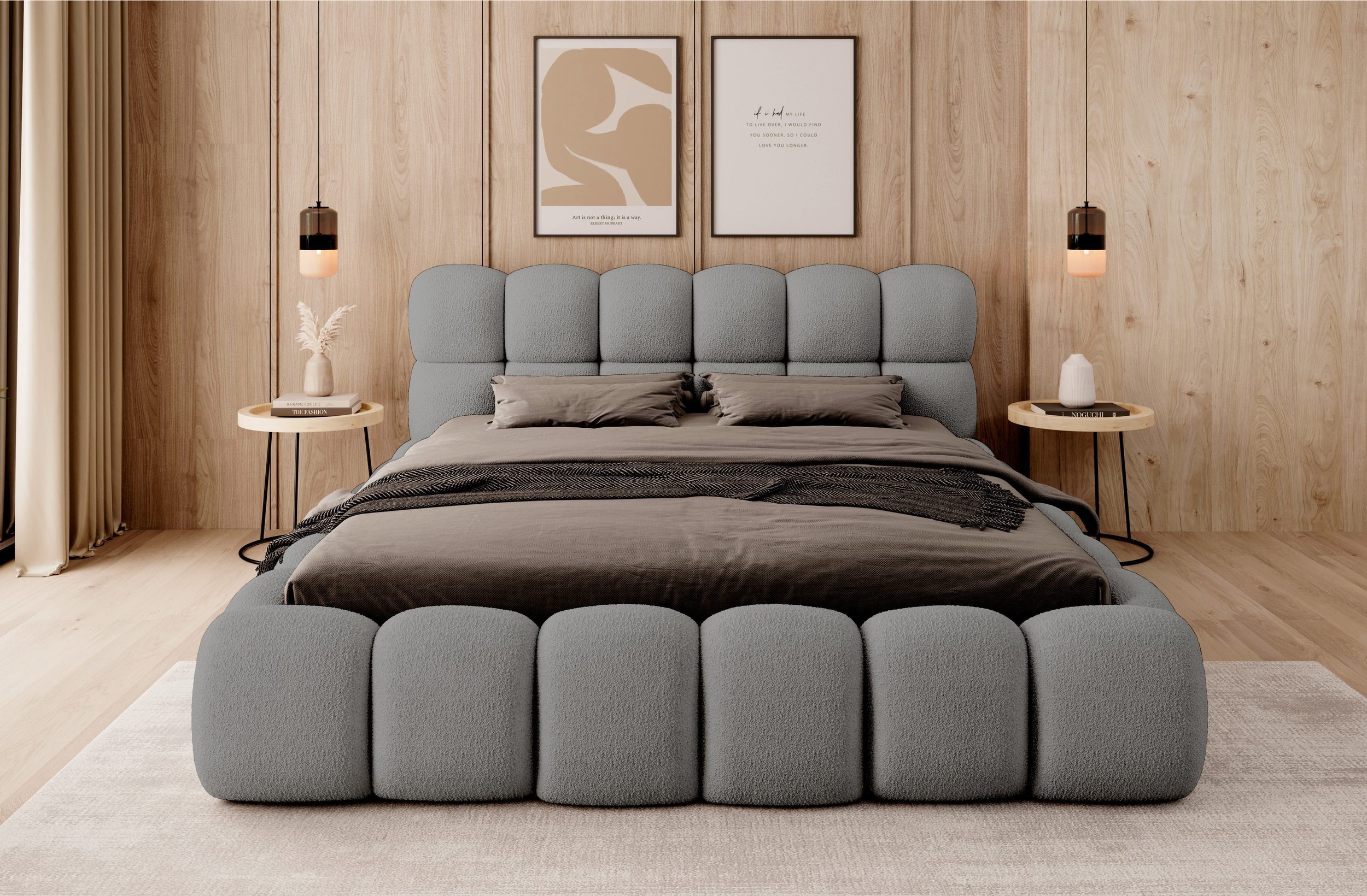 thematys Polsterbett mit Bettkasten, CLOUD / Stauraumbett, Bouclé 140x200 - 200x200cm (Optional mit 28 cm H3/H4 Taschenfederkern oder 23 cm Taschenfederkern-Matratze H2, Wolkenbett mit XXL Kopfteil)