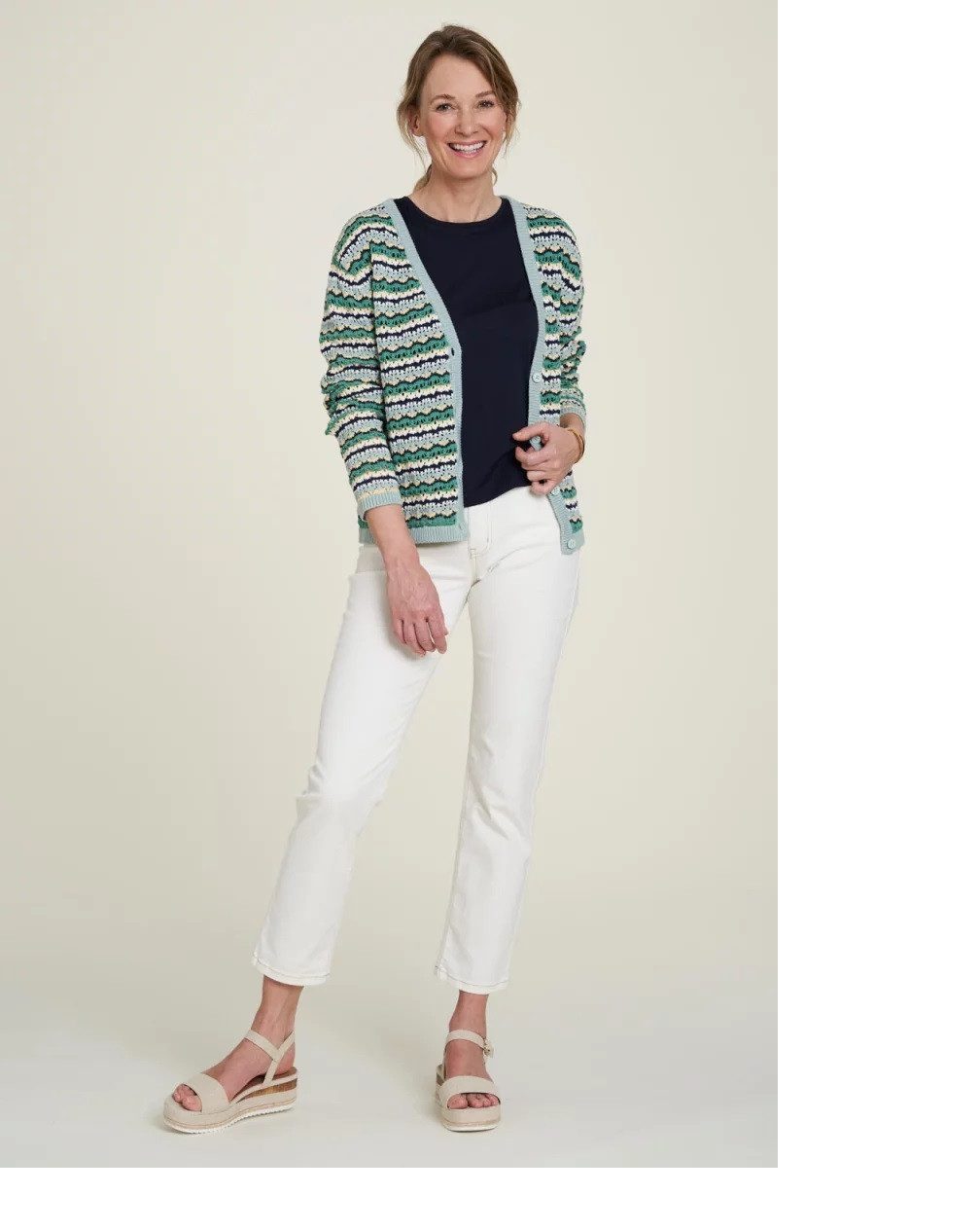 Tranquillo Strickjacke Damen Leichte STRICKJACKE aqua Aus Biobaumwolle mit Knöpfleiste