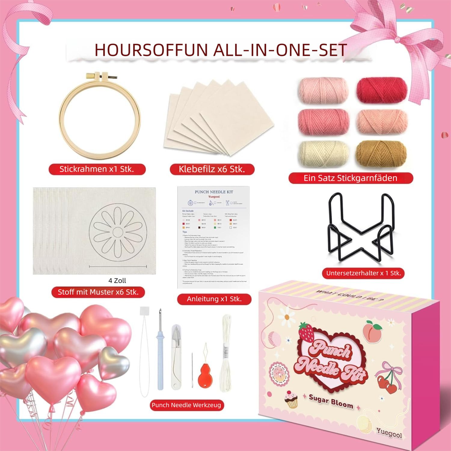 VEKROBOT Nähkästchen Kreativer DIY Ständer Keramik Stickerei entspannend ideales Geschenk (Set, 1 St., DIY-Stressabbau-Set – zum Stempeln & Basteln), 6 teiliges Punch Nadel Untersetzer Set