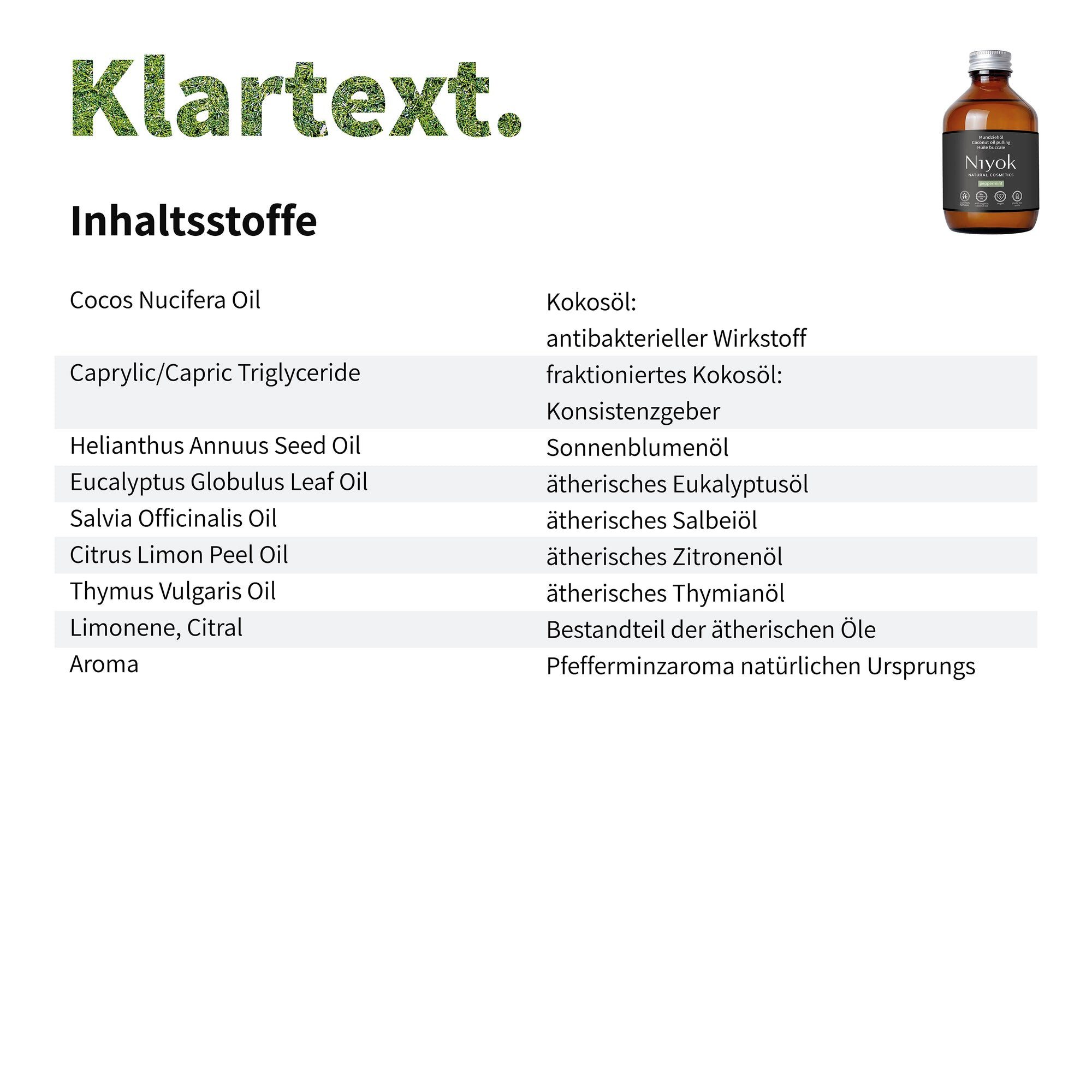 Niyok Mundspülung Mundziehöl Bio Kokosöl-Pfefferminze-Ölziehkur gegen Karies, Zahnstein, (1-tlg) gegen Mundgeruch, Veganes Zahnöl