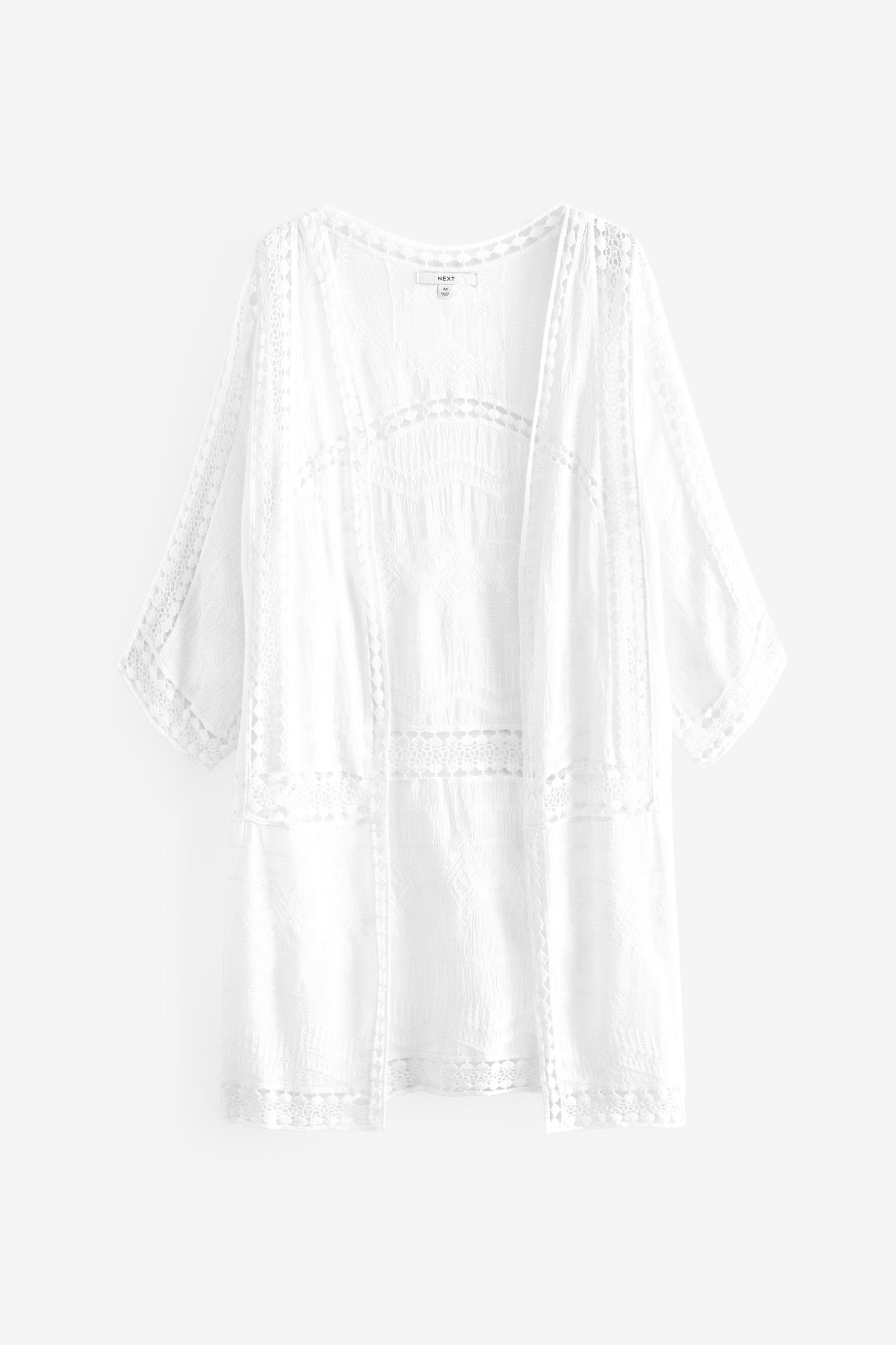 Next Blusenkimono Langer Kimono-Überwurf mit Häkelspitze günstig online kaufen