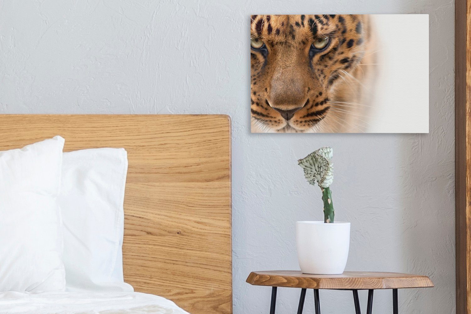 Leinwandbilder, Pelz OneMillionCanvasses® - Weiß, (1 - Leopard Wandbild 30x20 Aufhängefertig, St), cm Leinwandbild Wanddeko,