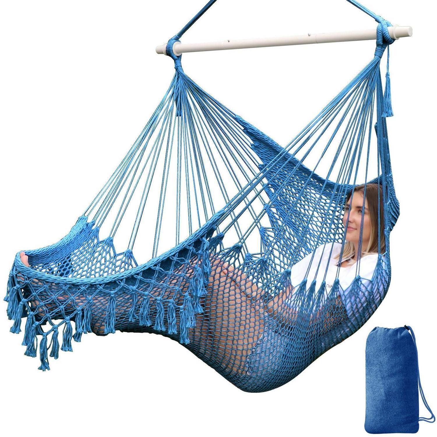 LuxusKollektion Hängesessel Hängesessel Baumwollseil Metallspreizstange Tassel 240x80cm Königsblau (1-St)