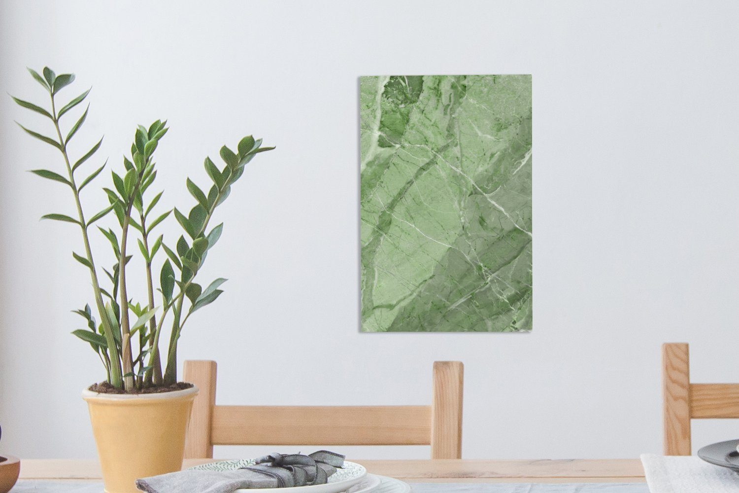 Stein, - Zackenaufhänger, Granit bespannt Leinwandbild - Grün (1 Leinwandbild OneMillionCanvasses® Gemälde, fertig - Weiß cm St), 20x30 inkl.