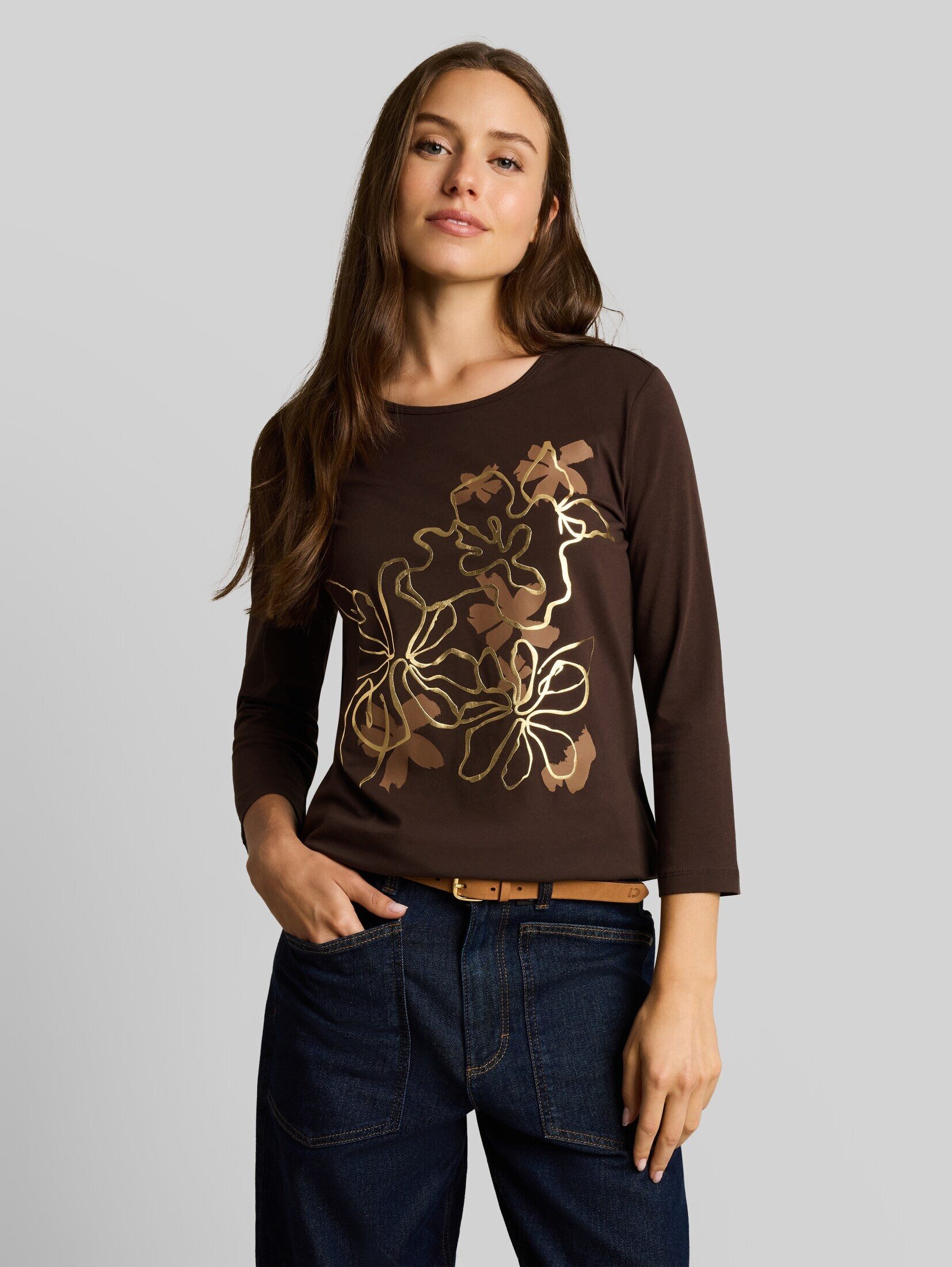 TOM TAILOR 3/4-Arm-Shirt T-Shirt (im Einserpack) Slim Fit Langarmshirt mit Blumen-Print