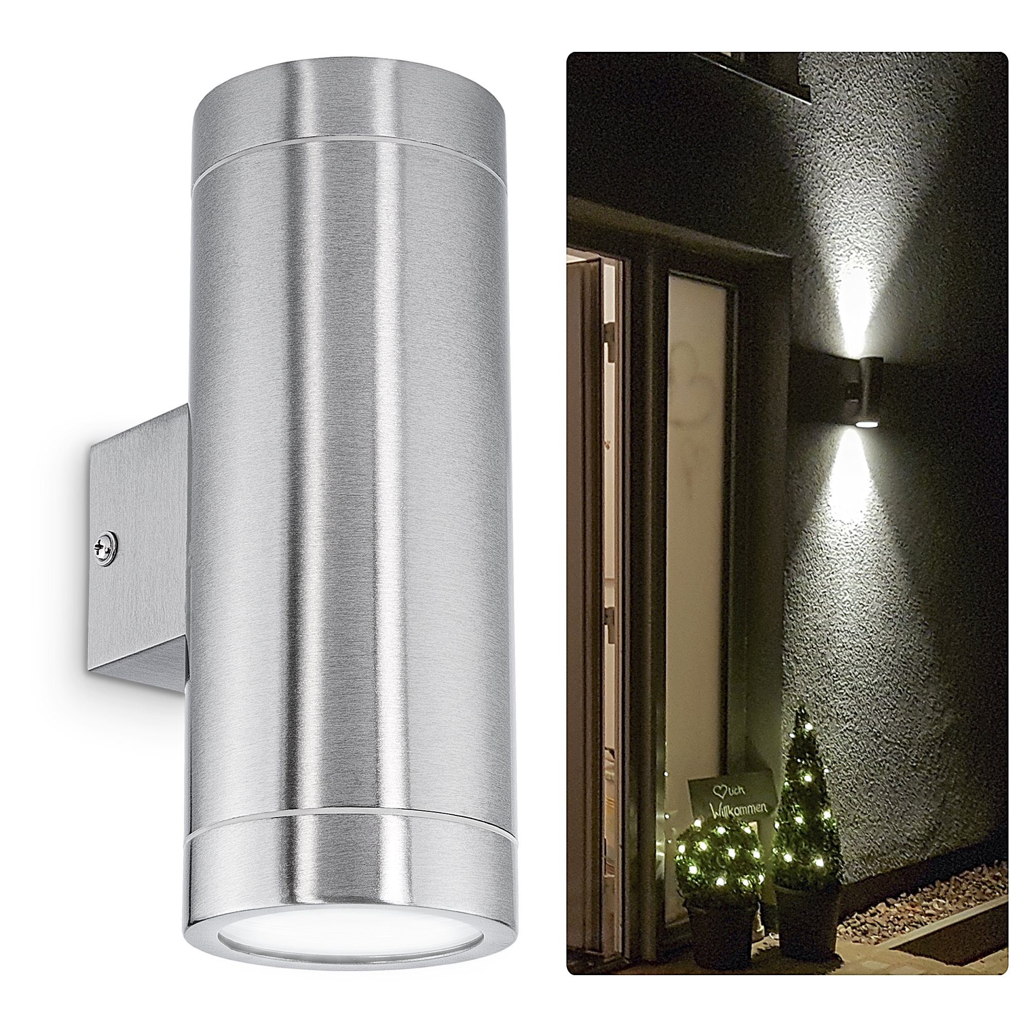 LED Außen-Wandleuchte Edelstahl LED Wandleuchte TIRA Up & Down Aussen IP44 mit 2x LED 5W