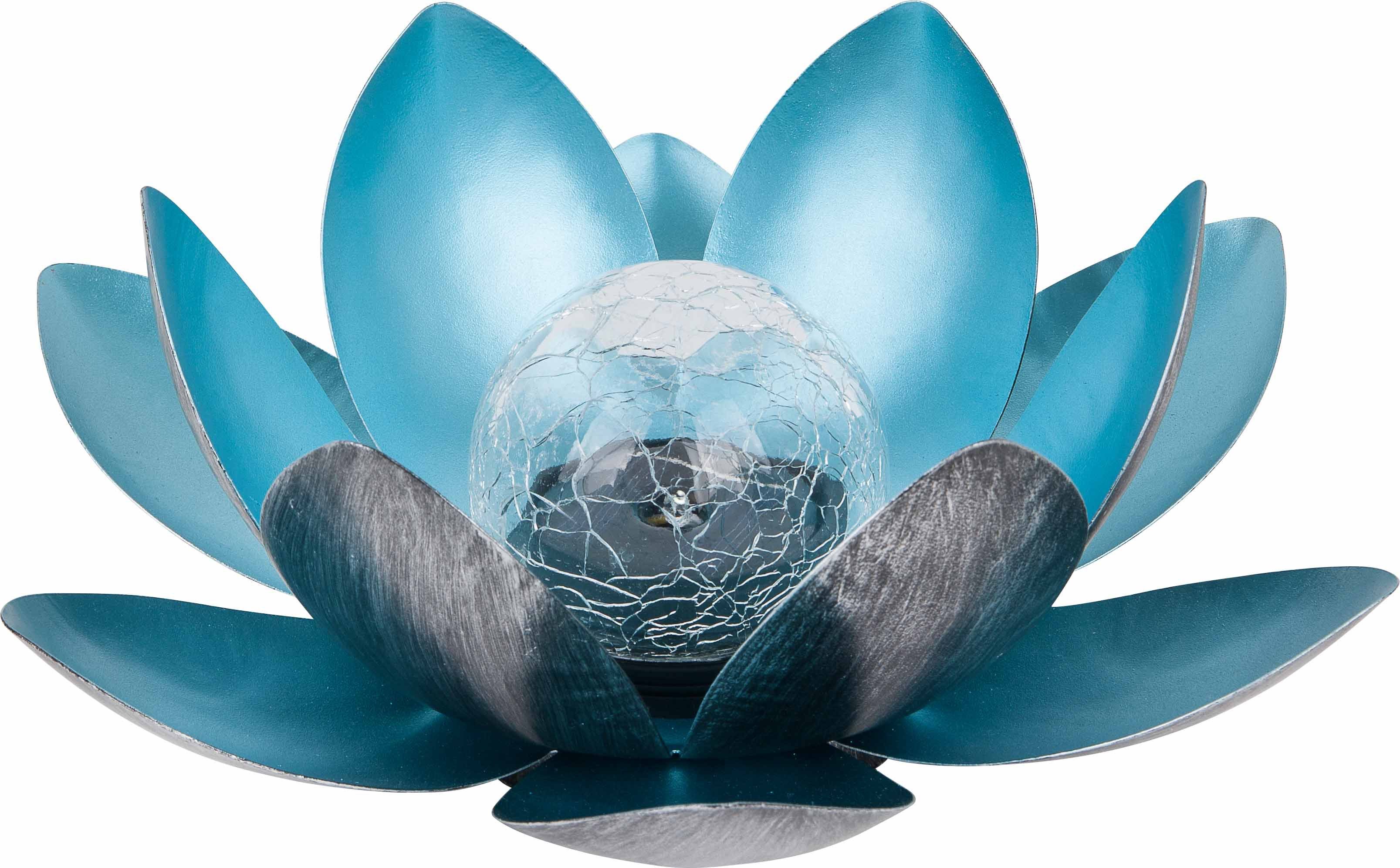 Blau Dehner 12 cm, mit Leuchteffekt Kunstvolle Lotus, Solarleuchte Solarleuchte Warmweiß, cm, 27.5 Metall, Kaltweiß, Höhe Deko-Blüte Ø LED