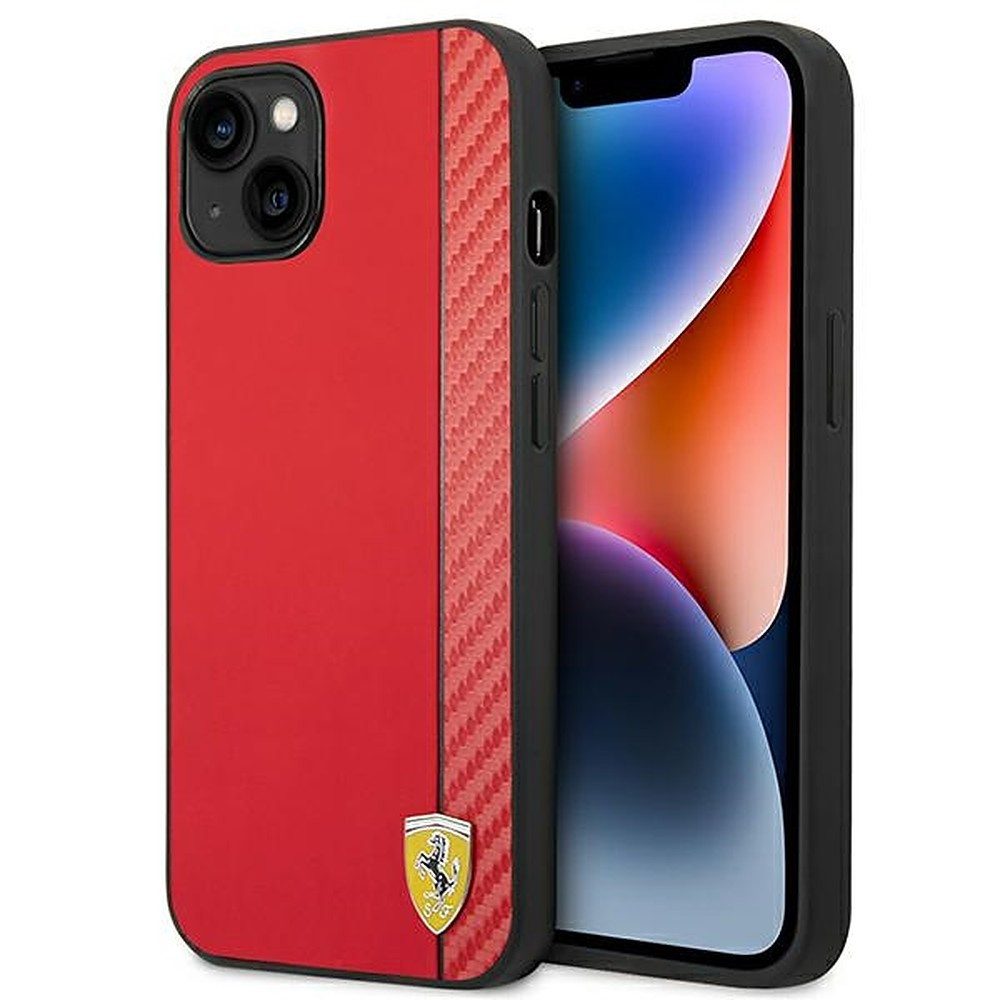 Ferrari Handyhülle Sportstreifen Cover, Carbon-Streifen, Kunstleder, Metall-Logo
