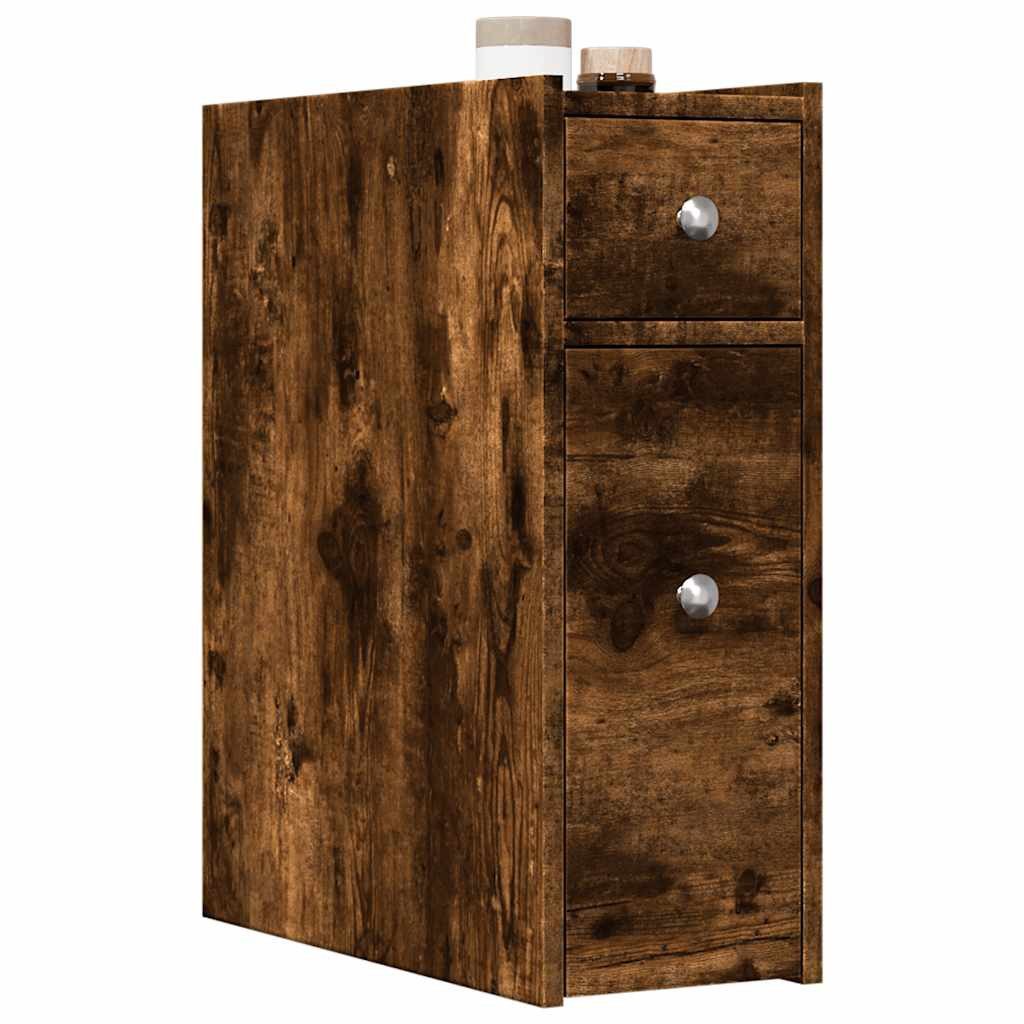 vidaXL Midischrank Badschrank Schmal mit Rollen Räuchereiche Holzwerkstoff (1-St)