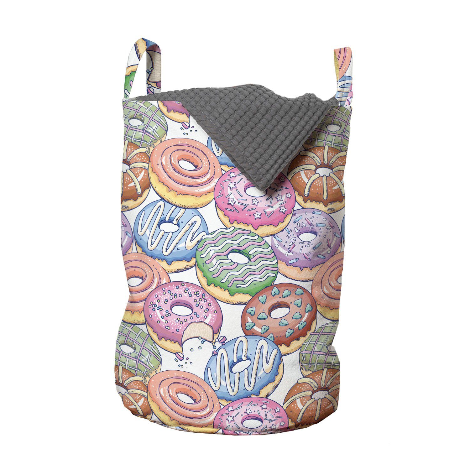 Abakuhaus Wäschesäckchen Wäschekorb mit Griffen Kordelzugverschluss für Waschsalons, Krapfen Tasty Donuts Cartoon