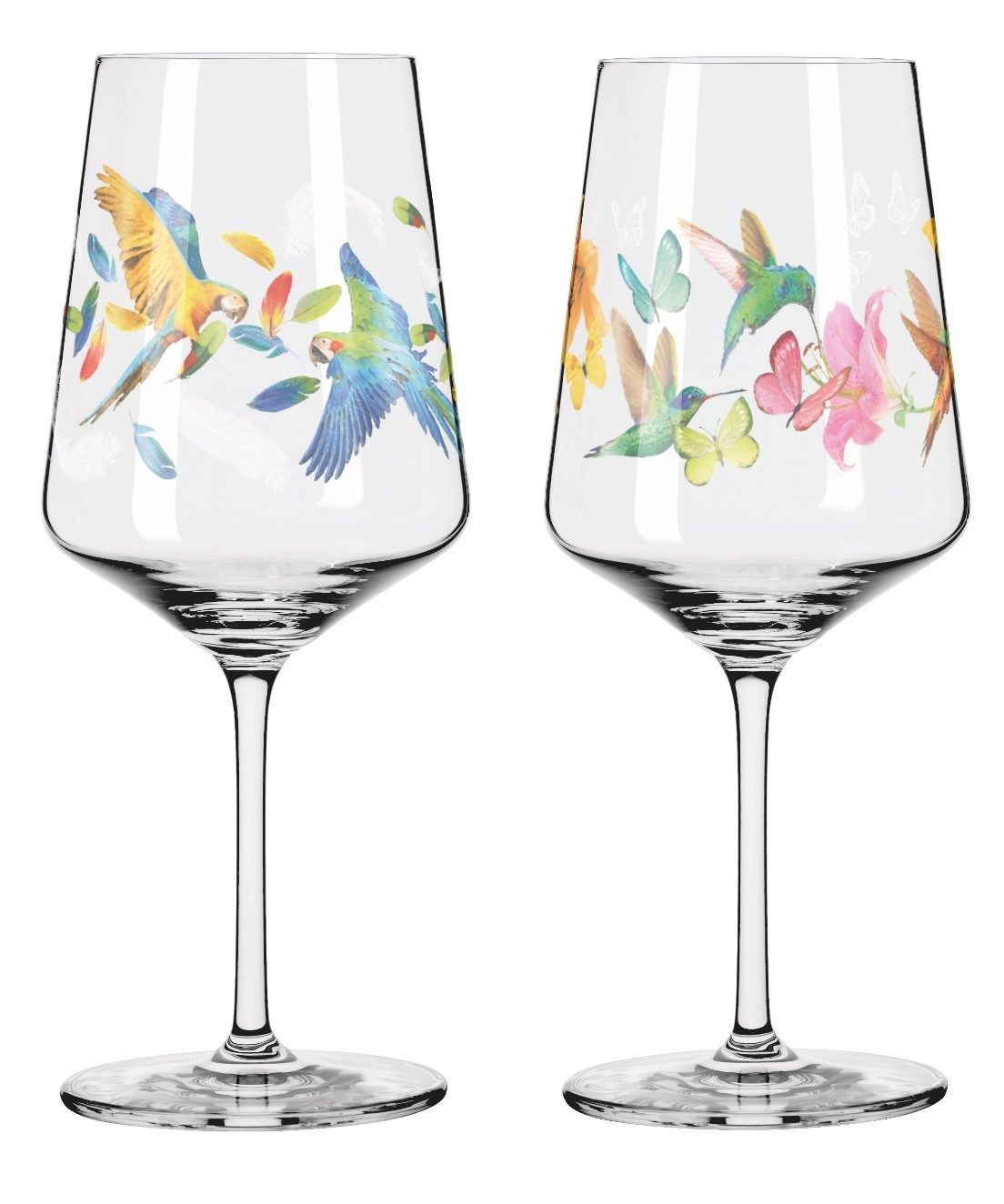 Ritzenhoff Aperitifglas SOMMERRAUSCH, Glas, Spülmaschinengeeignet, Mehrfarbig, Papagei + Kolibri, H: 22.5cm