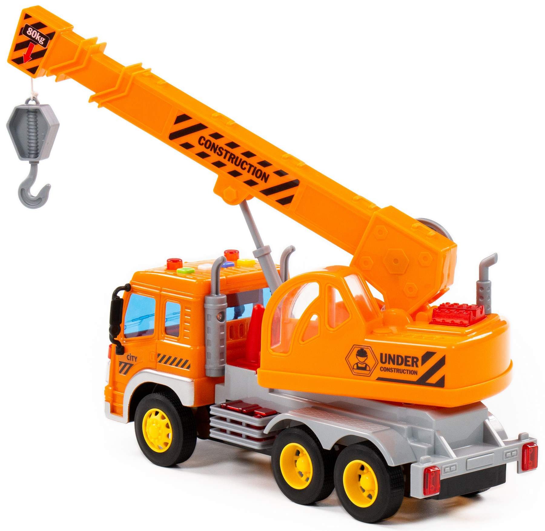 Polesie Spielzeug-Kran Kranwagen LKW CITY orange Schwungrad Licht Sound günstig online kaufen