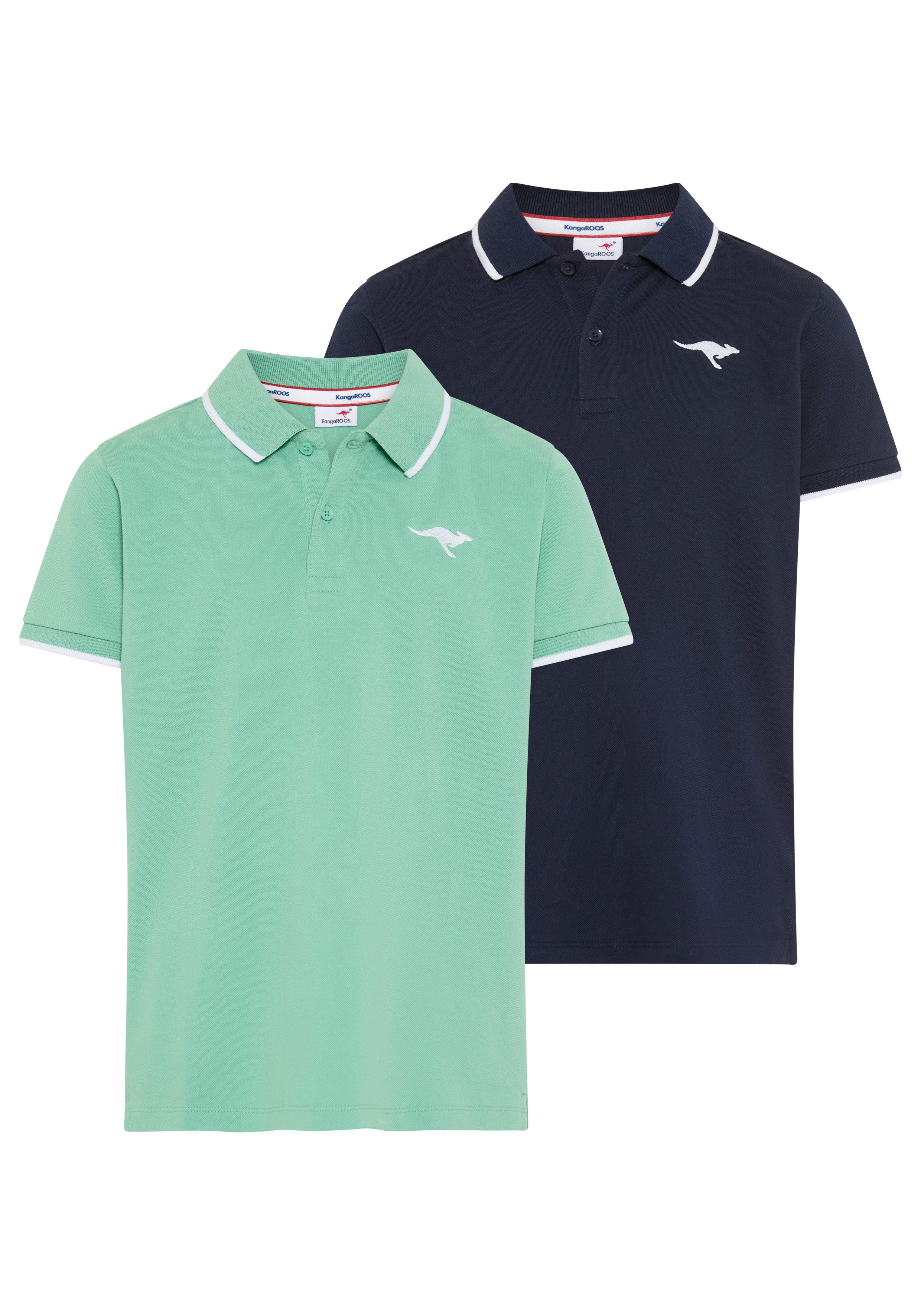 KangaROOS Poloshirt Kangaroos 2er Pack Poloshirts (Packung, 2-tlg., 2) Kurzarm, Basic Passform, mit Logostickerei, mit Seitenschlitzen