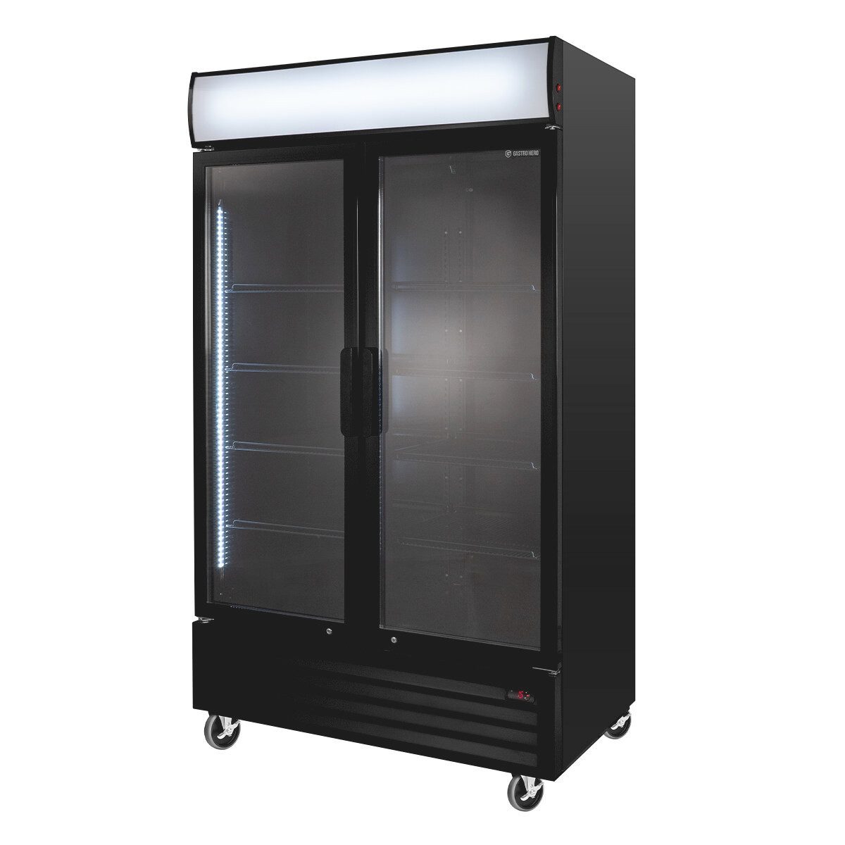 GastroHero Getränkekühlschrank GKS-1000KT Getränkekühlschrank 1000 L mit Leuchtaufsatz schwarz, 209.5 cm hoch, 113 cm breit