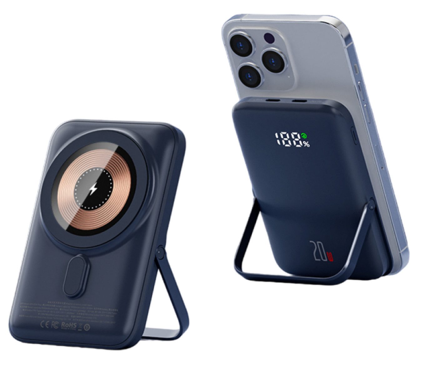 GoMagnes Premium – magnetische, multifunktionale Schnelllade- Powerbank verschiede Lademöglichkeiten 10000 mAh (12 V), mit integrierter Handyhalterung LED-Anzeige 12V Ladegeschwindigkeit