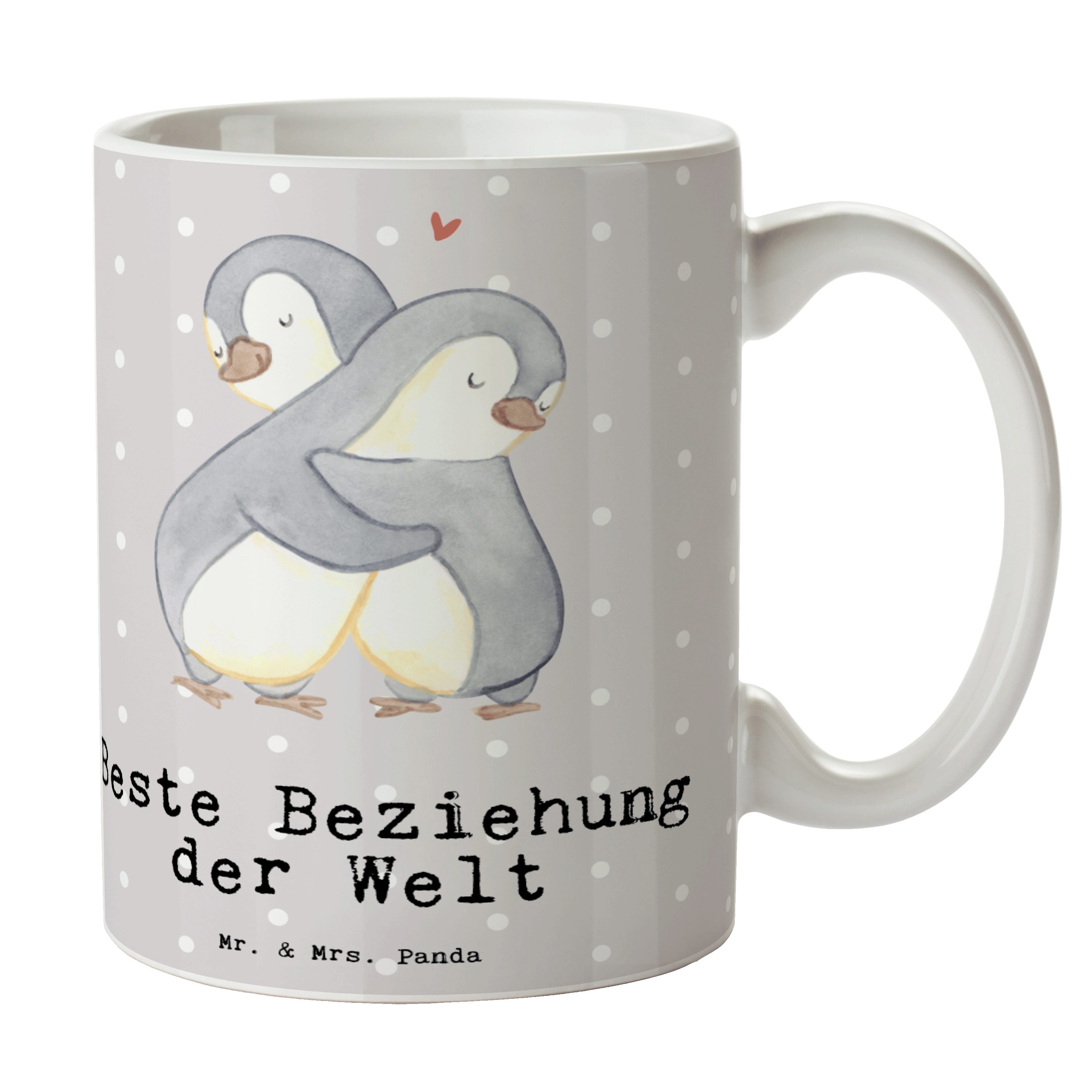 Mr. & Mrs. Panda Tasse Pinguin Beste Beziehung der Welt - Grau Pastell - Geschenk, Frühstück, Keramik