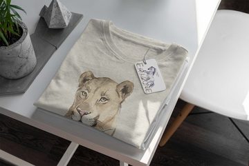 Sinus Art T-Shirt Herren Shirt 100% gekämmte Bio-Baumwolle T-Shirt Aquarell Löwin Porträt Motiv Nachhaltig Ökomode au (1-tlg)
