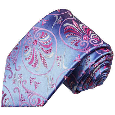 Paul Malone Krawatte Elegante Seidenkrawatte Herren Schlips modern floral 100% Seide Breit (8cm), blau pink 1011