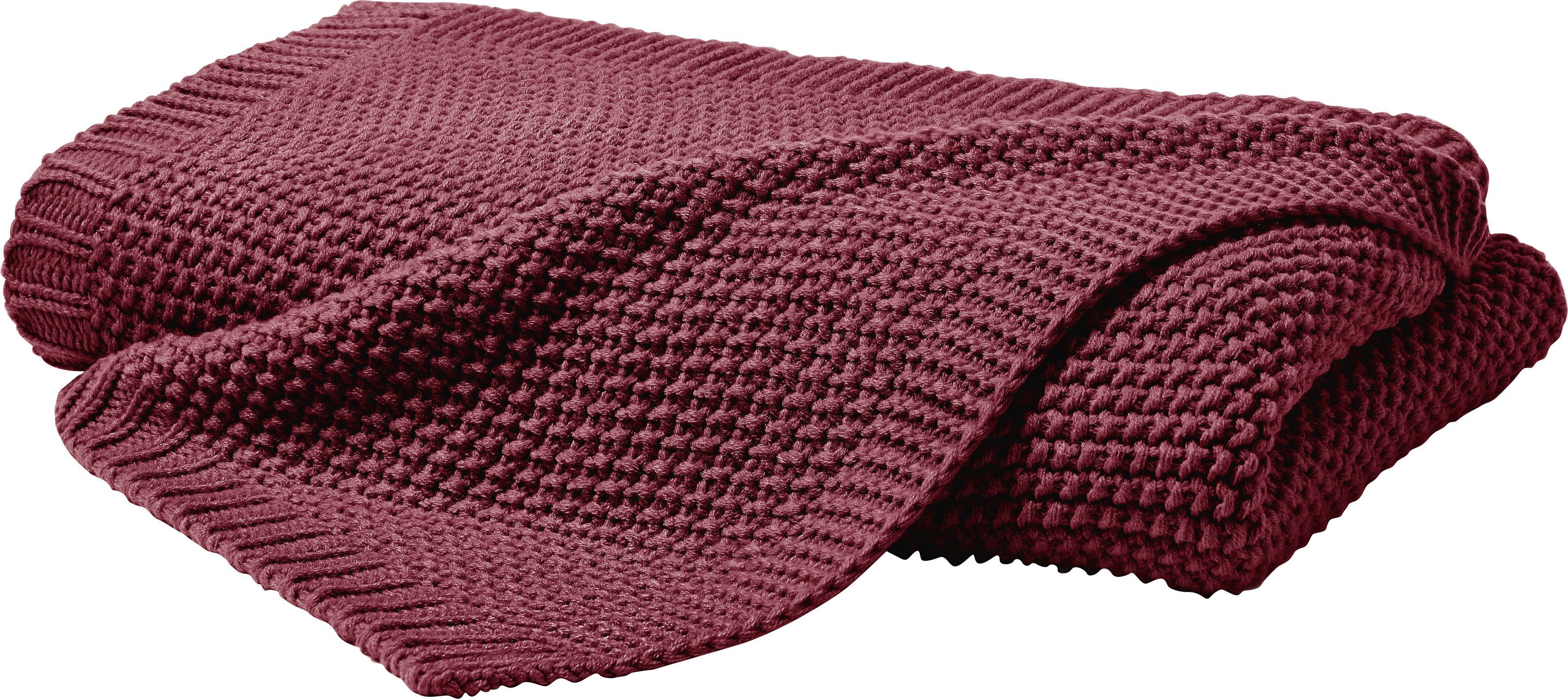 Wohndecke Strick, Primera, mit einer hochwertigen Randverarbeitung, Kuscheldecke marsala