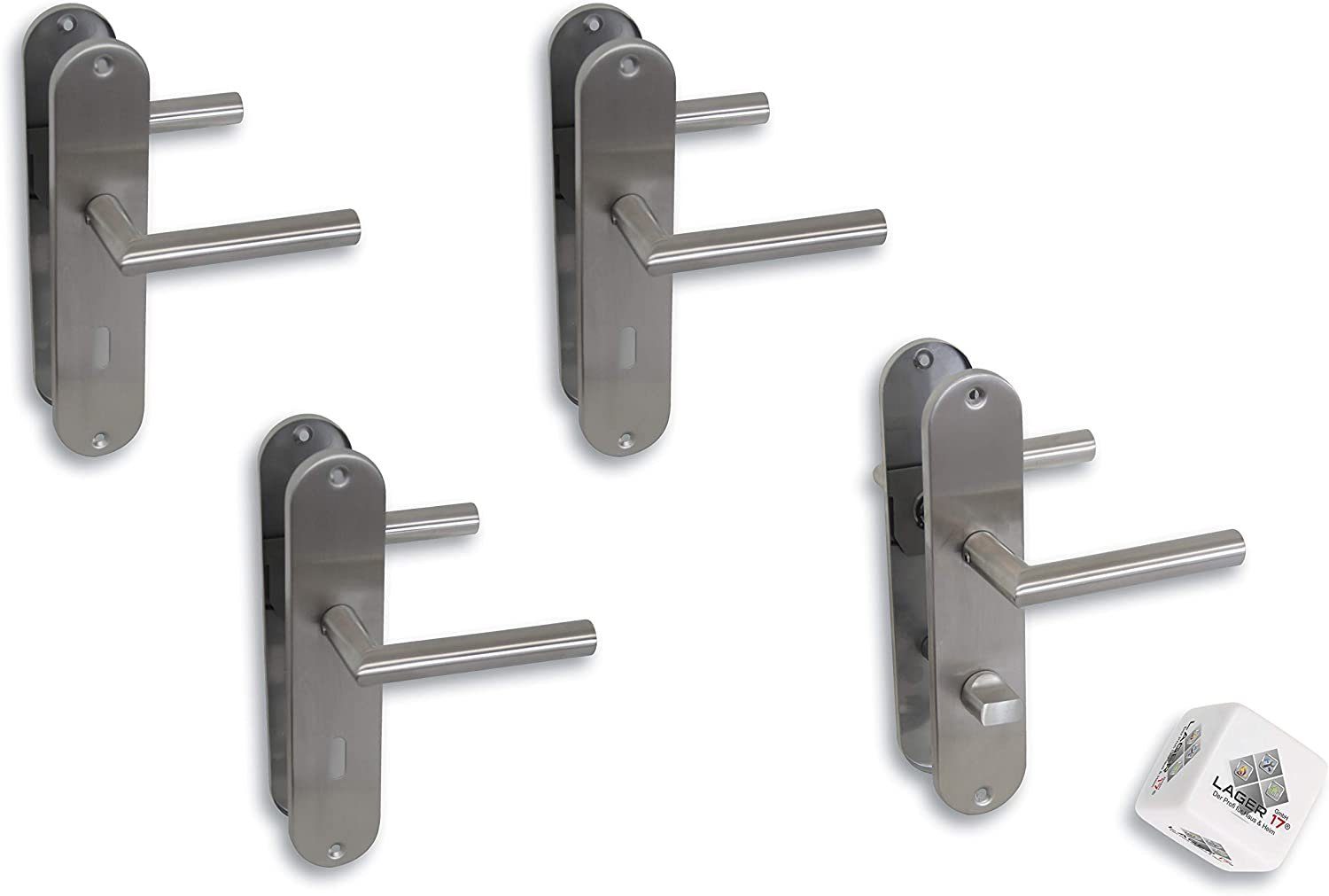 Alpertec Türbeschlag Renovierungsgarnitur Langschild für 3 x Zimmertüren BB und 1 x Bad/WC (4 St., Spar-Set), Edelstahl poliert