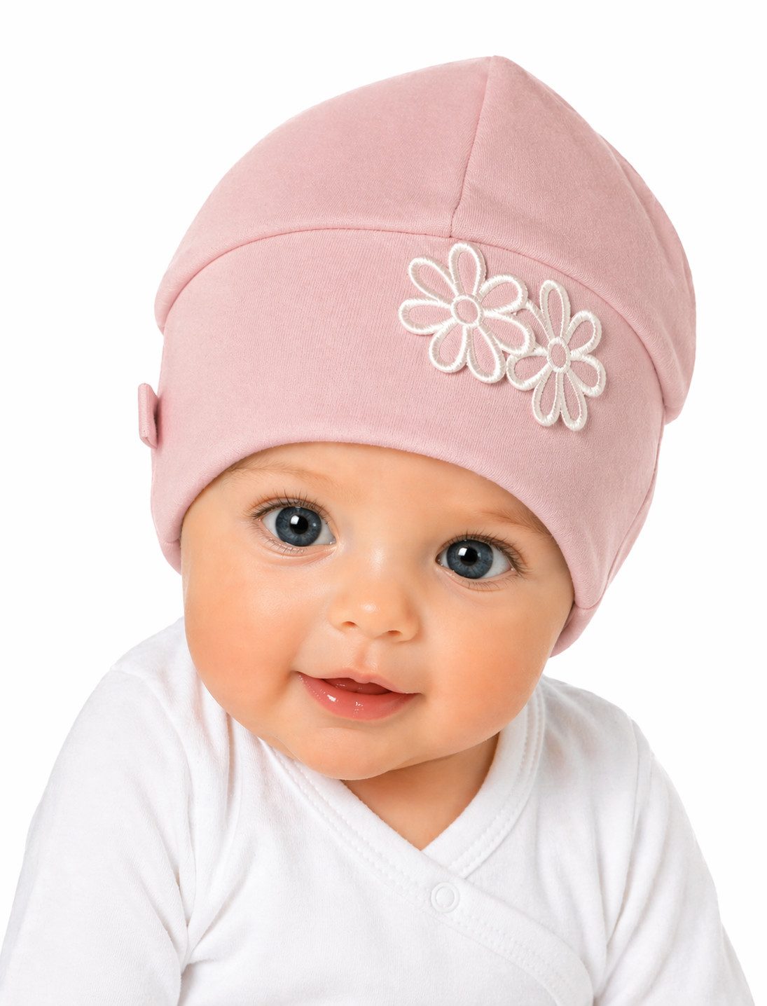 La Bortini Erstlingsmütze Baby Mütze mit Blumen Haube Übergangsmütze verschiedene Farben (Erstlingsmütze füt Neugeborene, Mädchen) festlich, 32 34 35 36 37 38 39 40 41 42 43 44 45 46 47 48 49 50 52
