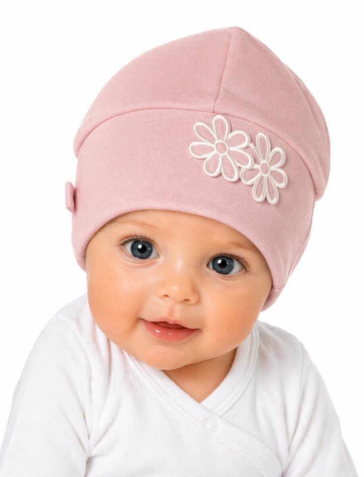 La Bortini Erstlingsmütze Baby Mütze mit Blumen Haube Übergangsmütze verschiedene Farben (Erstlingsmütze füt Neugeborene, Mädchen) festlich, 32 34 35 36 37 38 39 40 41 42 43 44 45 46 47 48 49 50 52
