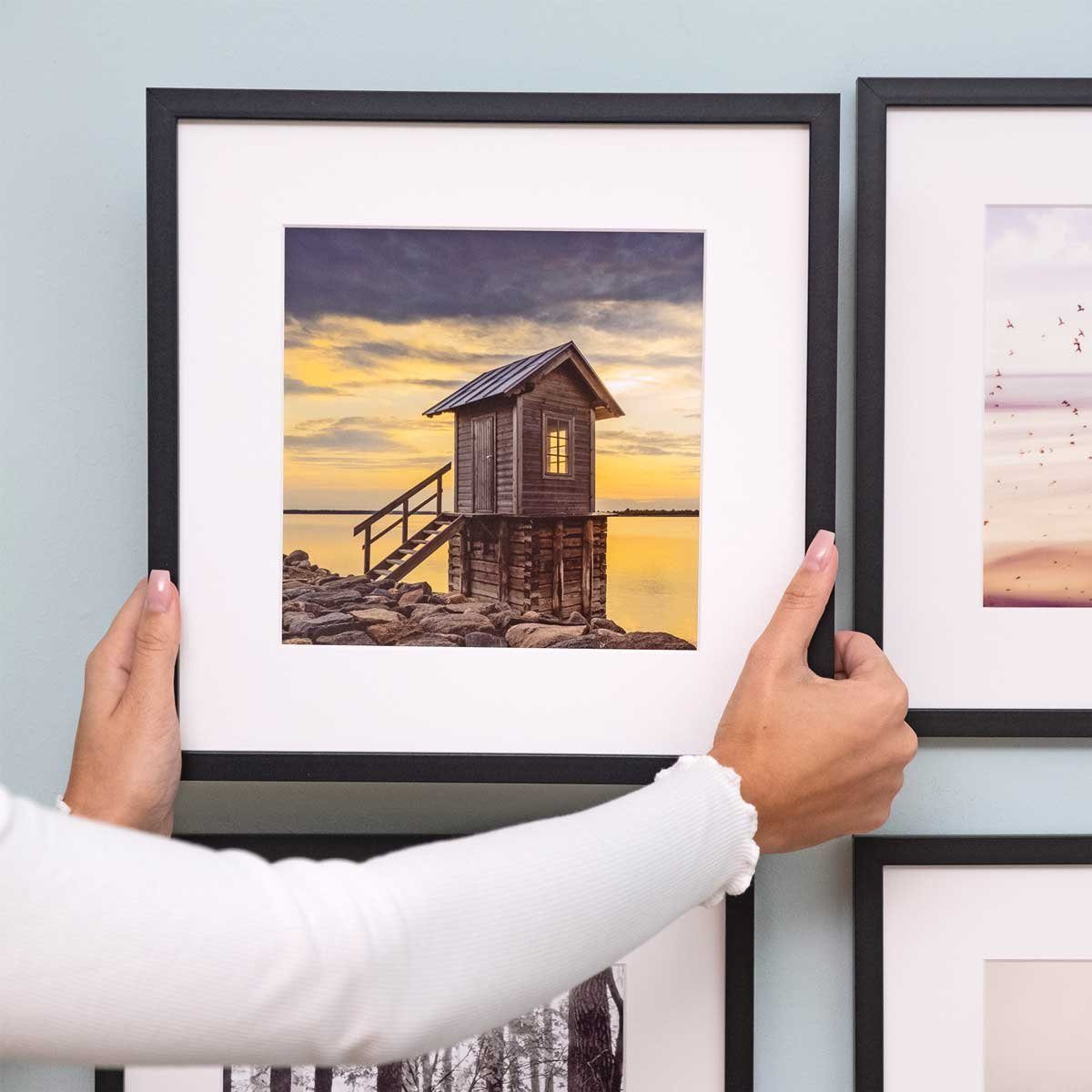 PHOTOLINI Bilderrahmen Sets quadratisch 30x30 cm aus MDF Holz mit Acrylglas & Zubehör, für 4 Bilder (4er Set), 4er Set Schwarz mit Passepartouts für Bilder in 2 – Bild 4 von 5