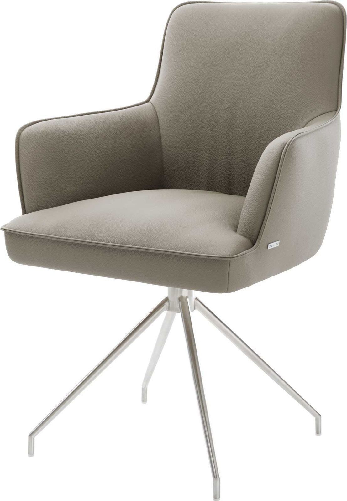 DELIFE Polsterstuhl Heira-Flex, mit Armlehnen Kreuzgestell konisch Edelstahl Echt-Leder Schlamm 180° d