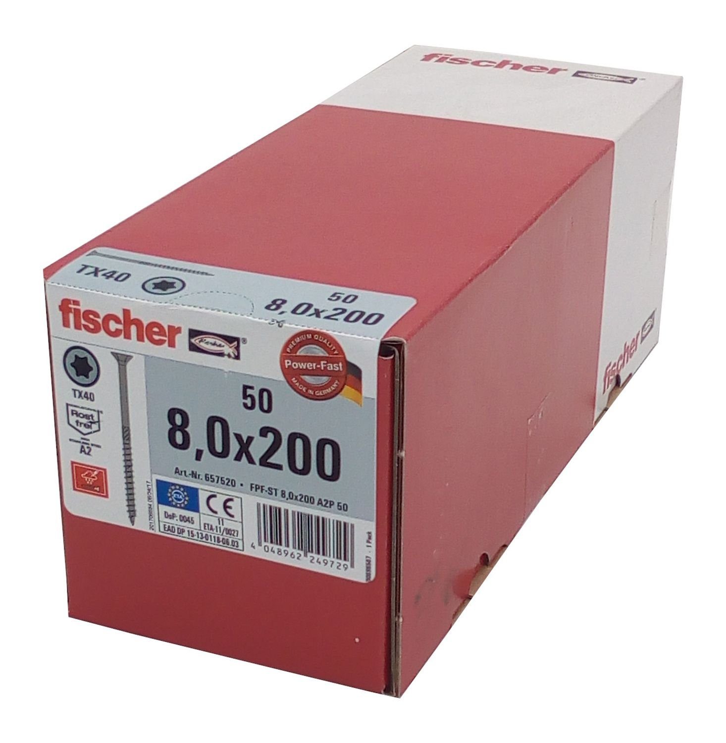 Fischer Befestigungstechnik 50x (50 Teilgewinde, Senkkopf Edelstahl Holzschraube St) 8,0x200 A2 Schraube fischer TX