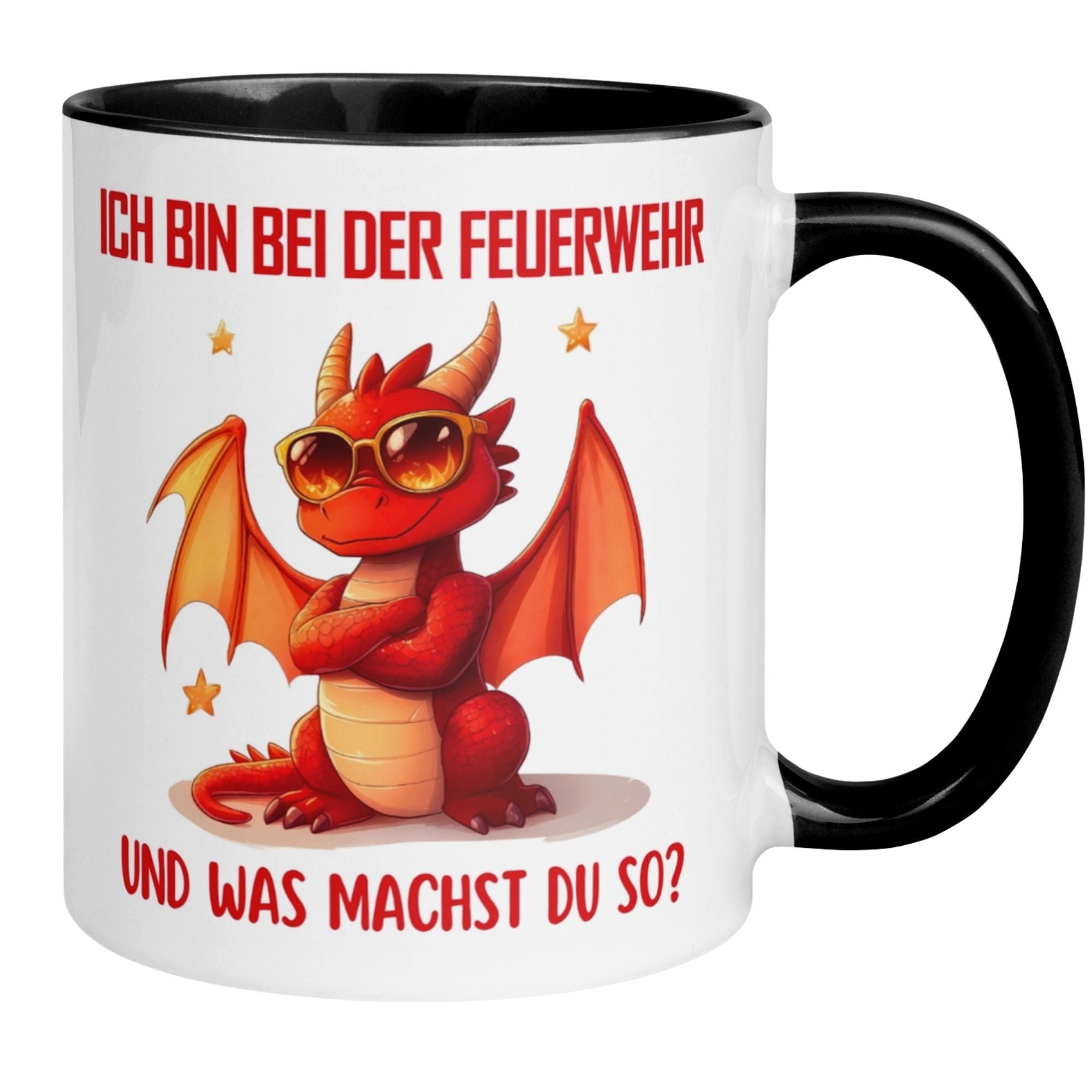 Momentals Tasse Feuerwehr – „Ich bin bei der Feuerwehr“ – lustiger Geschenk Becher, Gratis Versand · Links-&Rechtshänder · Spülmaschinenfest