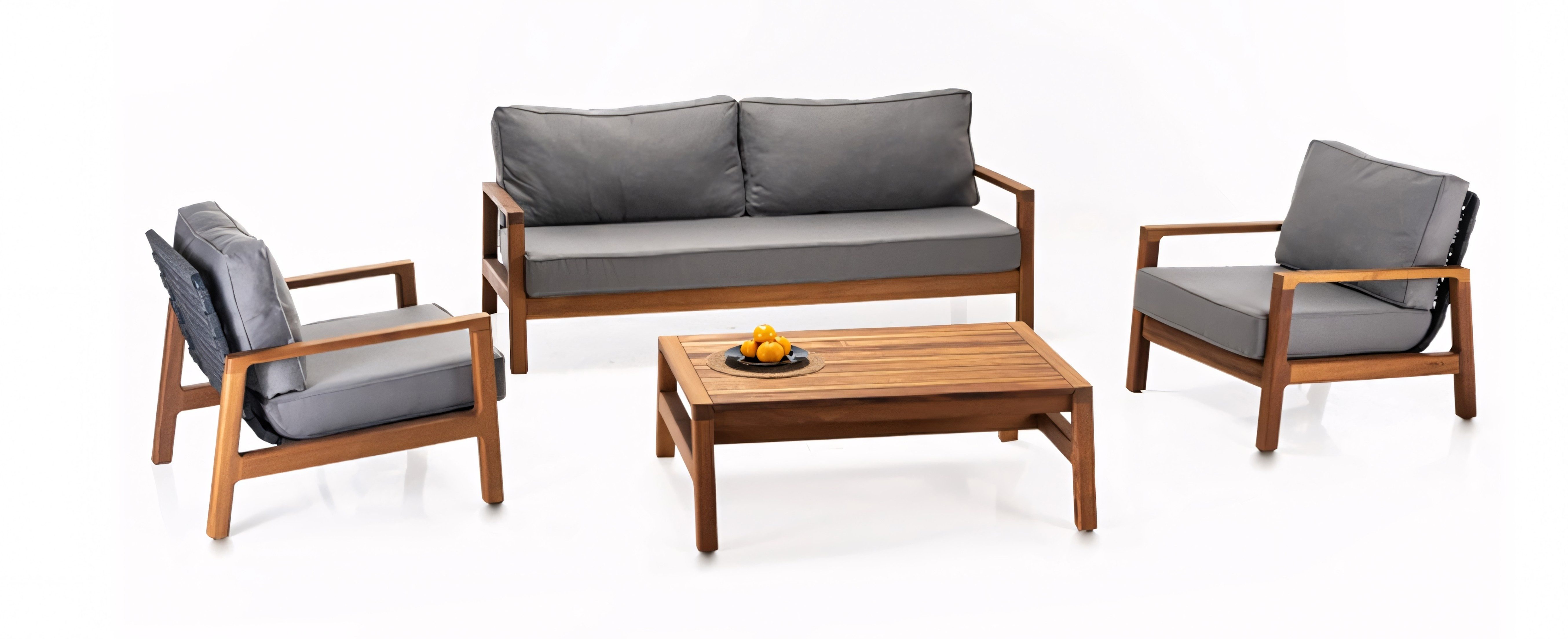 Xlmoebel Gartensofa XLMOEBEL Garten-Couchgarnitur in Braun mit grauen Polstern, 1 Teile, Made in Europa