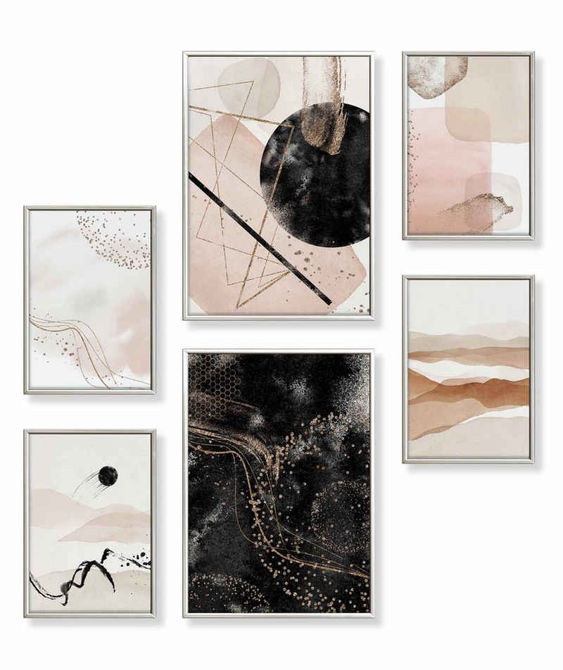 Heimlich Poster Set als Wohnzimmer Deko, Bilder DINA3 & DINA4, Abstrakt Aquarell II, Abstrakt