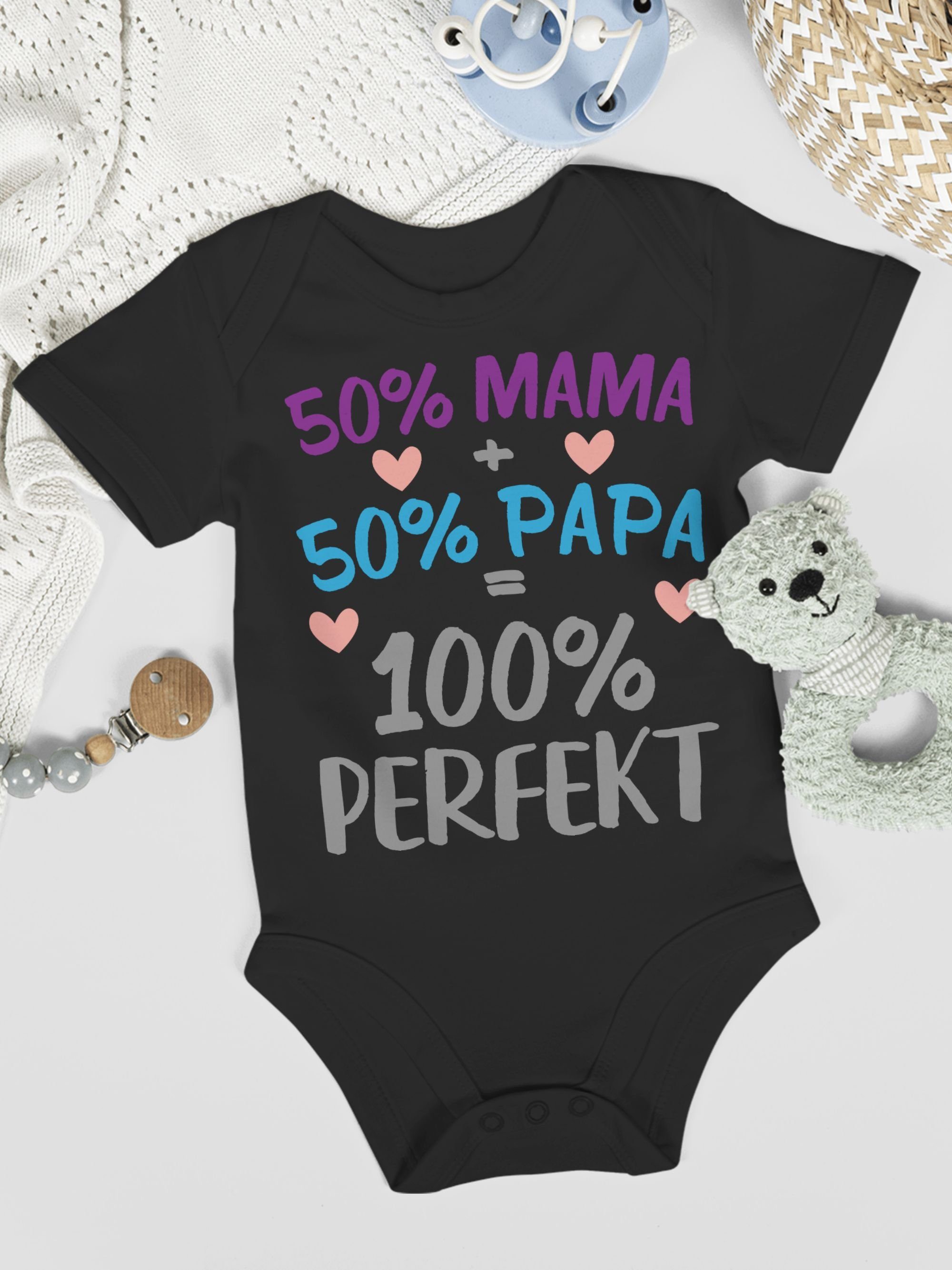100 Mama Shirtbody 50 % Shirtracer Schwarz Baby Perfekt 50 % % Papa 2 Sprüche