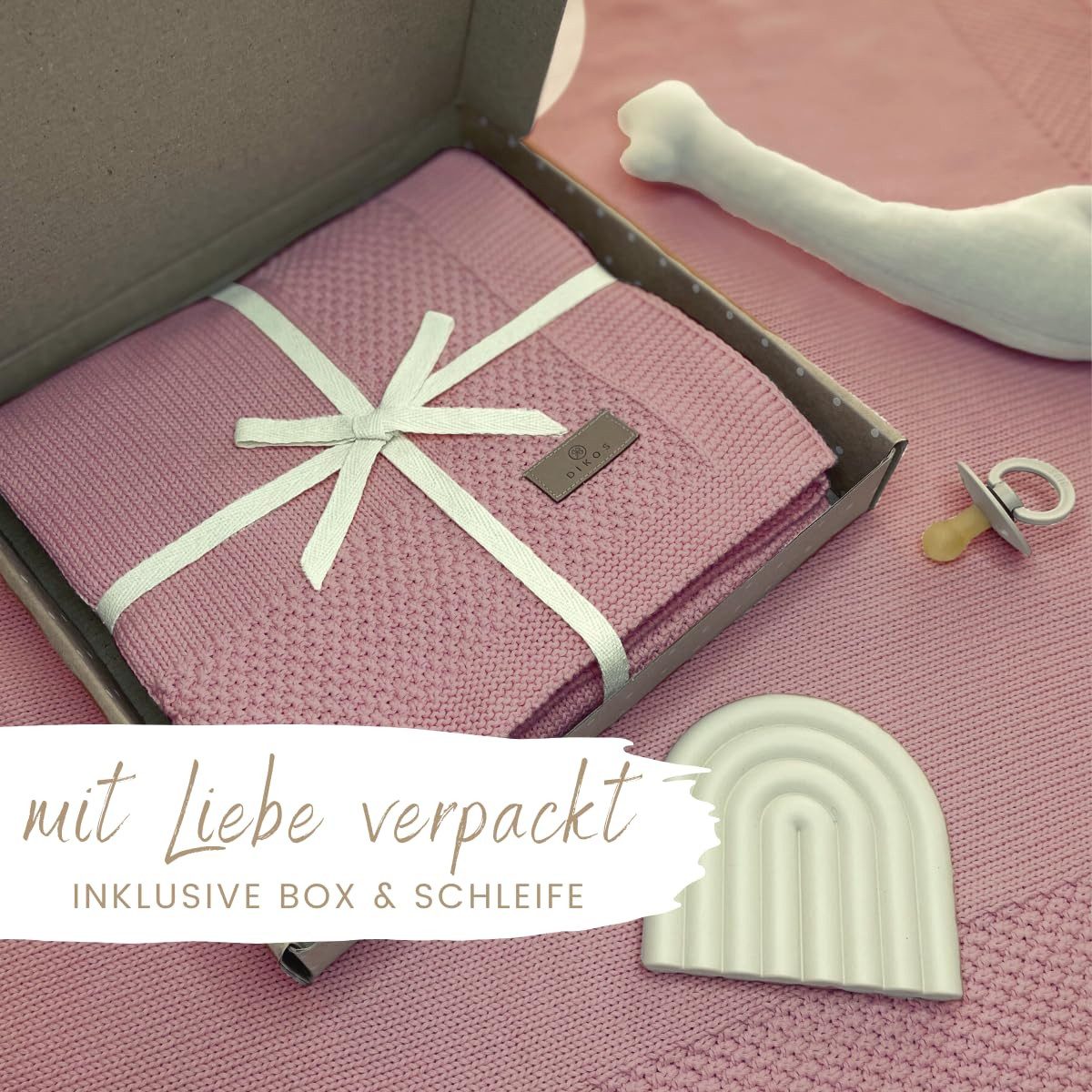 Babydecke DIKOS® Kuscheldecke Bordüre *100%* Bio Baumwolle, Geschenk zur Ge günstig online kaufen