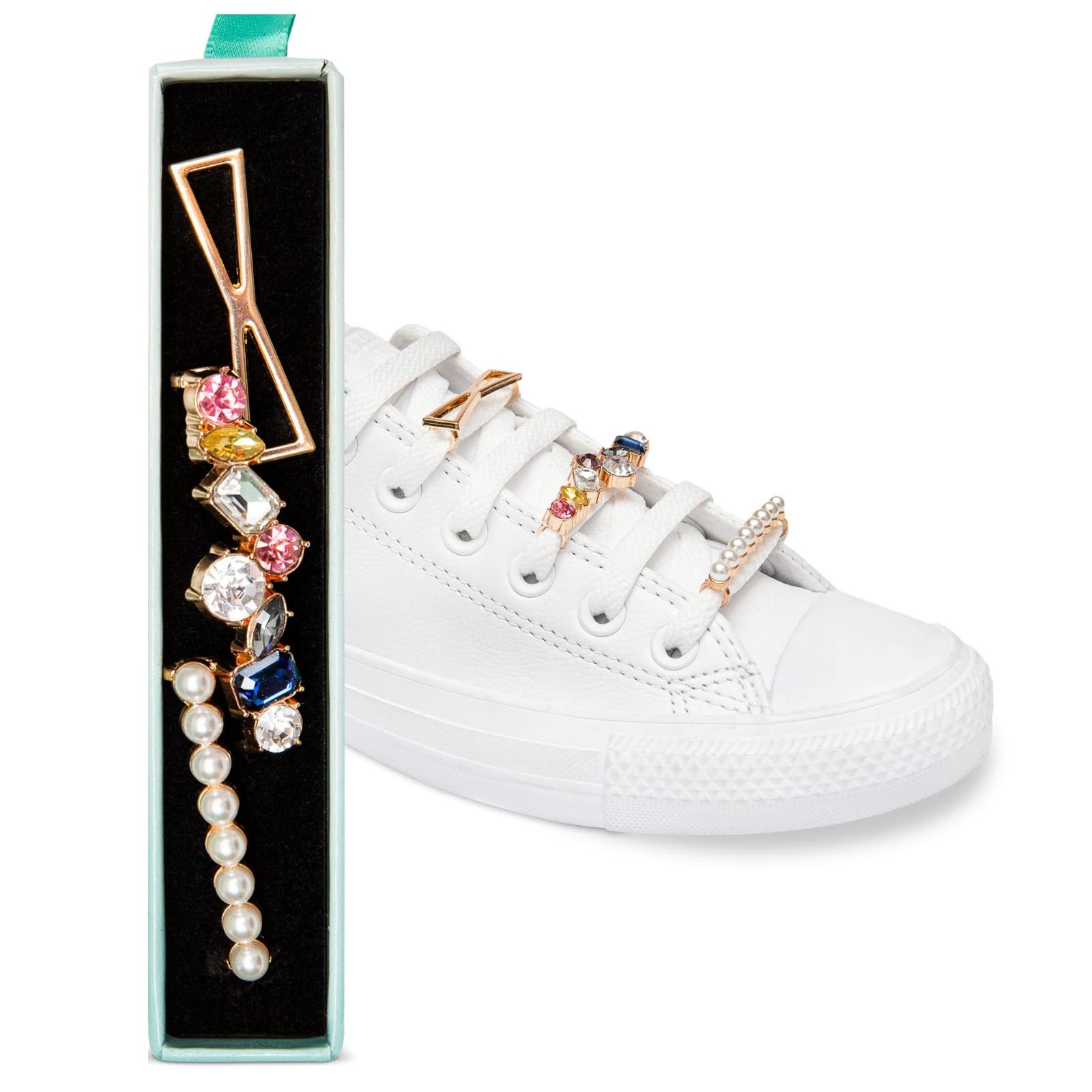 leazy Schuhanstecker Schuhschmuck Sets für Sneakers & Freizeitschuhe Schuh Schmuck Clips, Шнурки Charms mit Perlen, Kristall & Strass
