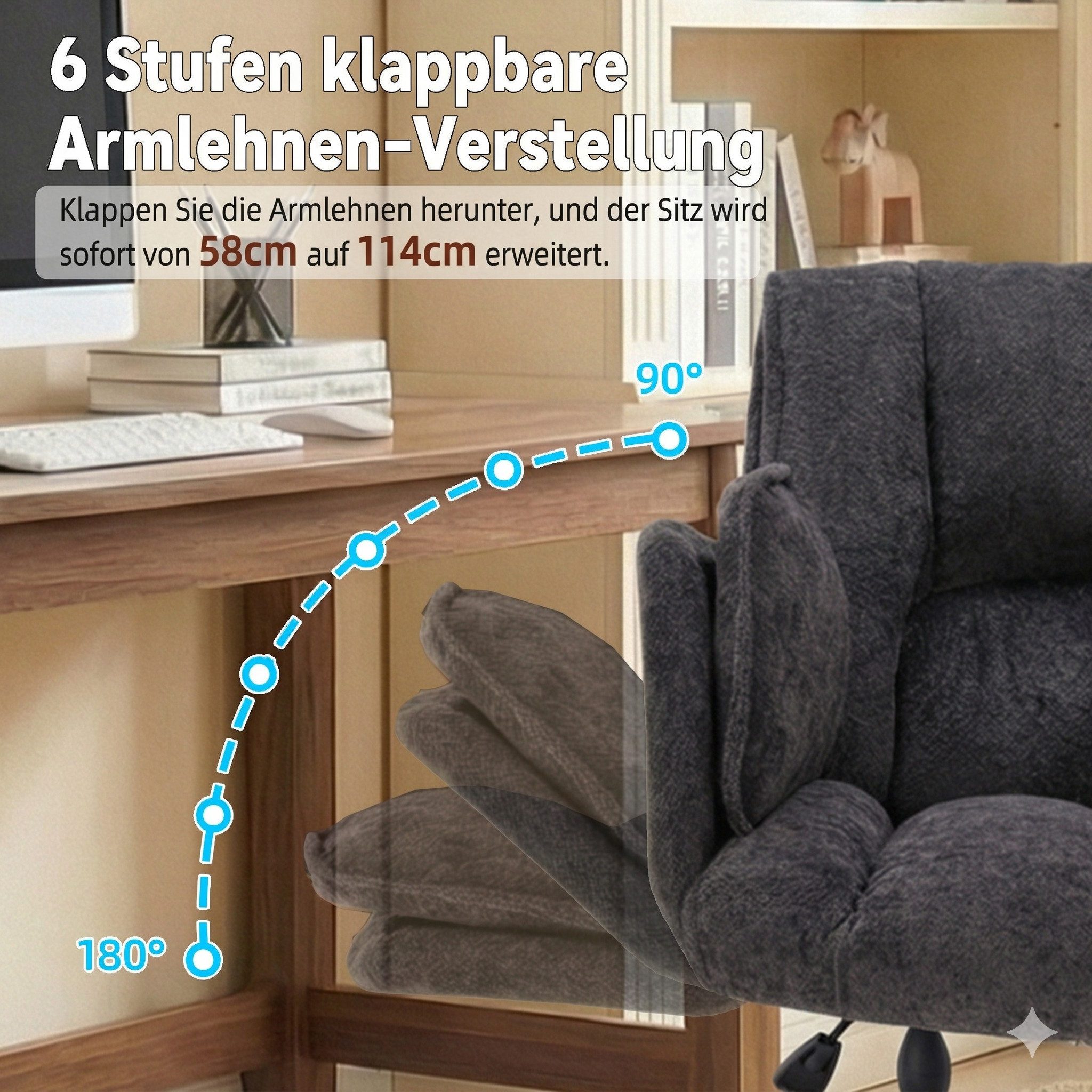 Leawin Drehstuhl Bürostuhl mit klappbaren Armlehnen und Air-Lordosenstütze, Ergonomischer Drehstuhl bis 150 kg mit breiter Sitzfläche