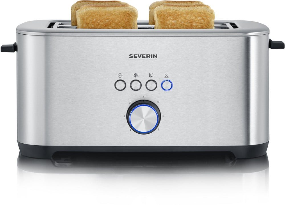 Severin Toaster AT 2621, 4 Edelstahl 1400W Scheiben