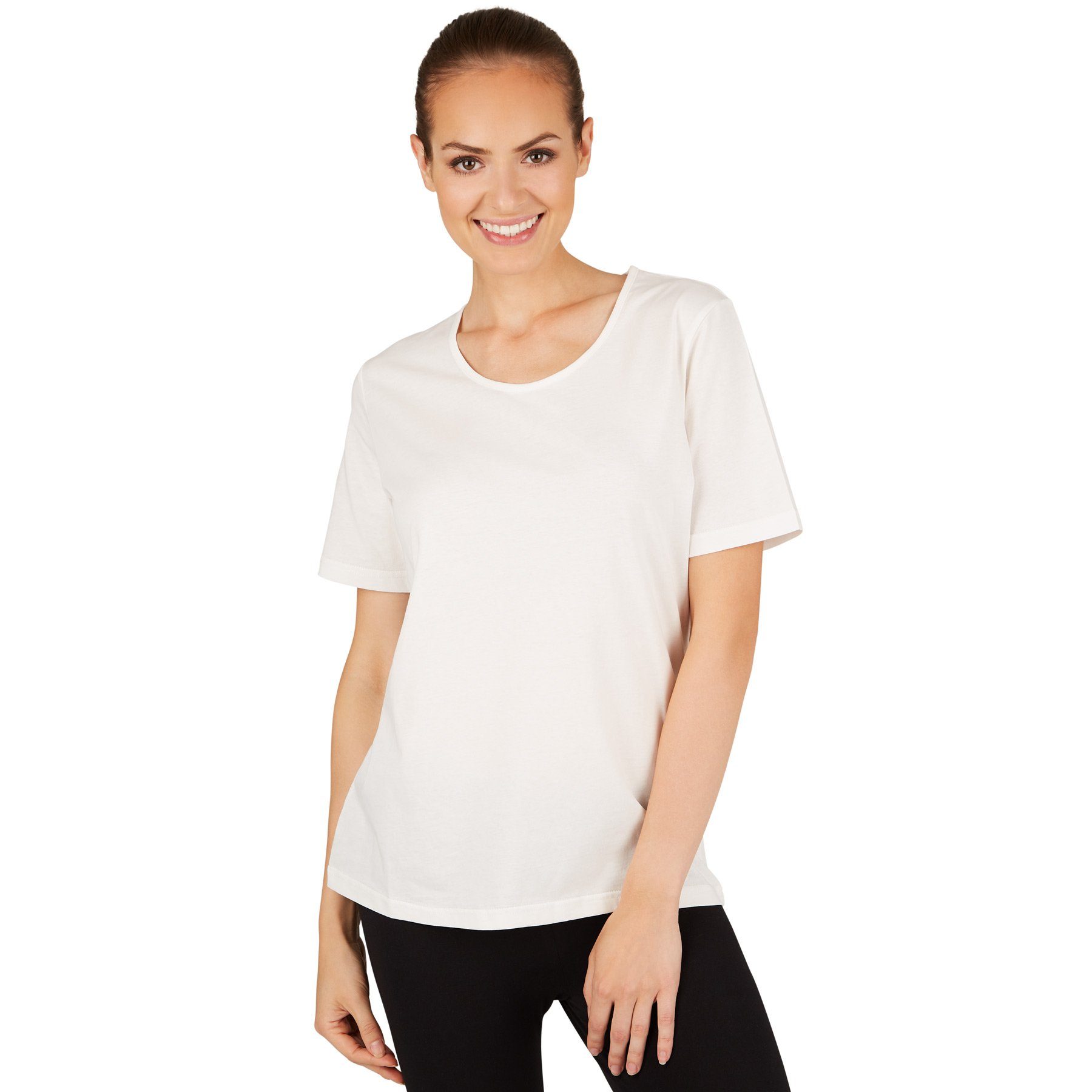 dressforfun T-Shirt Sommeroberteil, Angenehm glatte Baumwollqualität, Hoher Tragekomfort (Kurzarmtop, Konfektionsgröße S in weiß) Vielseitig kombinierbar, Leicht taillierte Form, Sportiv und elegant