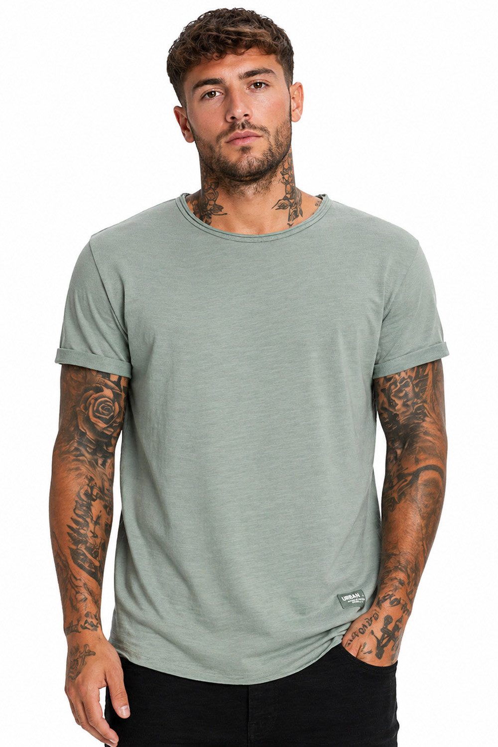 SUBLEVEL T-Shirt Herren Shirt Long Shaped lang geschnitten schwere Qualität