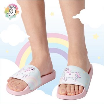 Corimori Badeschuhe für Erwachsene Einhorn Lily Schlappen (Packung) Badeschlappen, Rutschfeste Sohle, Damen, Herren, Slipper, Flip-Flops