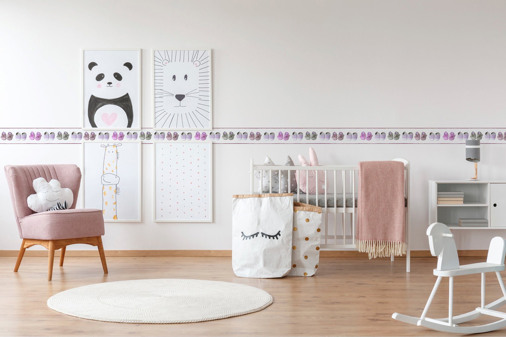 Bordüre Kinderzimmer Tapete Création A.S. walls Little glatt, Stars, rosa/weiß/beige living