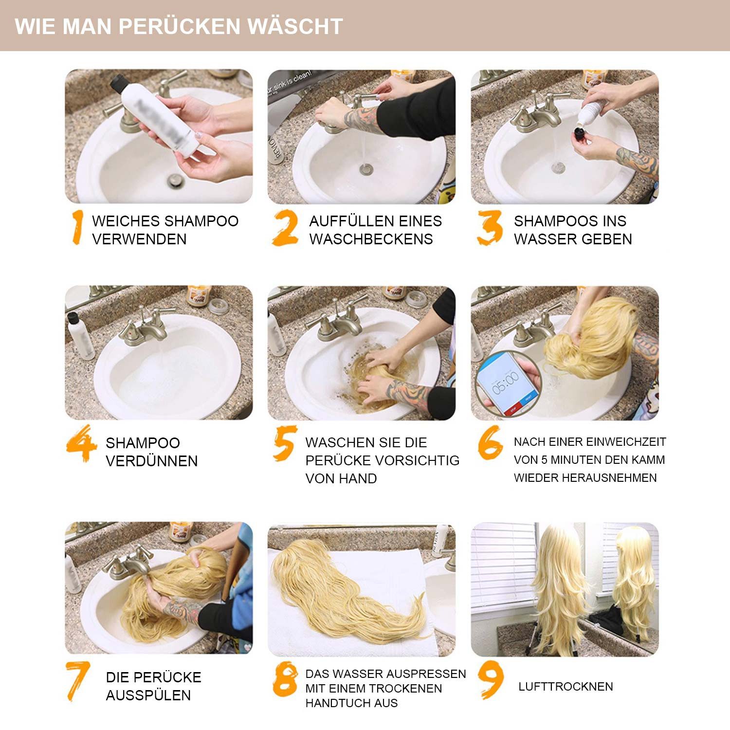 Refttenw Kunsthaarperücke Synthetikhaar 75cm Lange Gewellte Perücken mit Pony für Frauen, Braun Große Gewellte Perücken