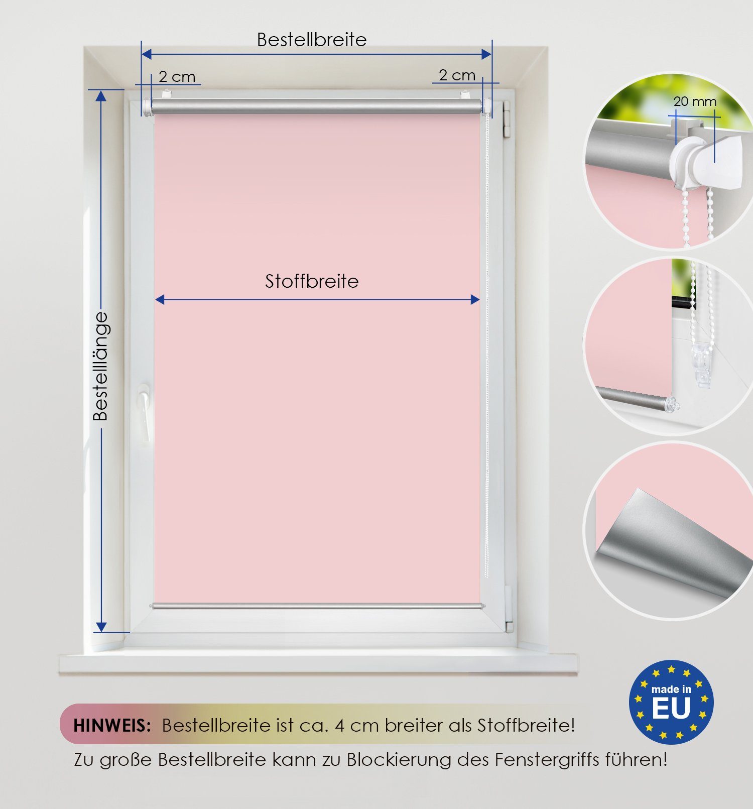 Pink oder Sichtschutz, Rikmani, Seitenzugrollo Thermorollo Fensterrollo Schraubmontage Klemm- Seitenzugrollo