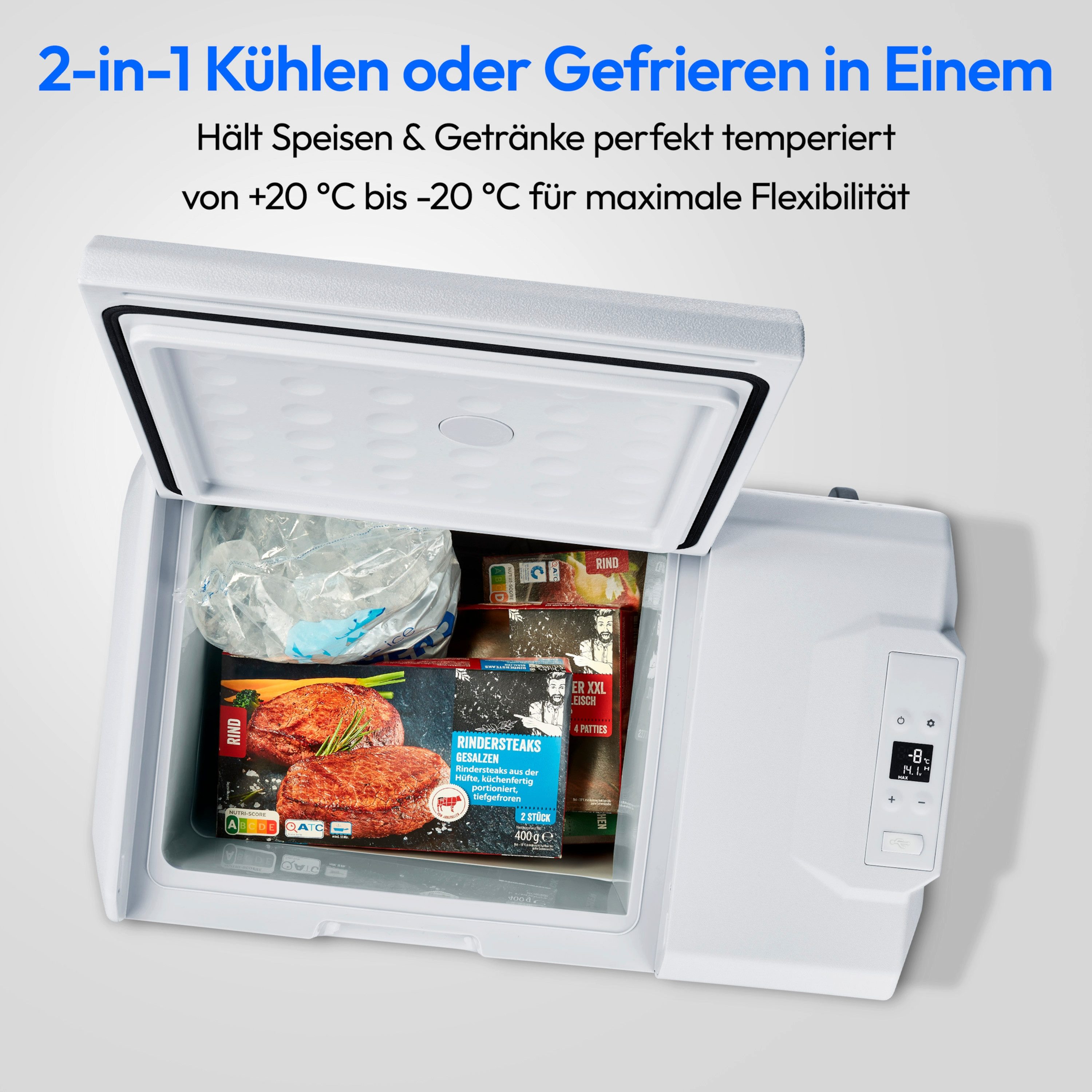 Medion® Kühlbox mit elektrischem Kompressor MD13112, 50L Kapazität, elektrisch, USB, 230V, 12V, 24V, KFZ Adapter