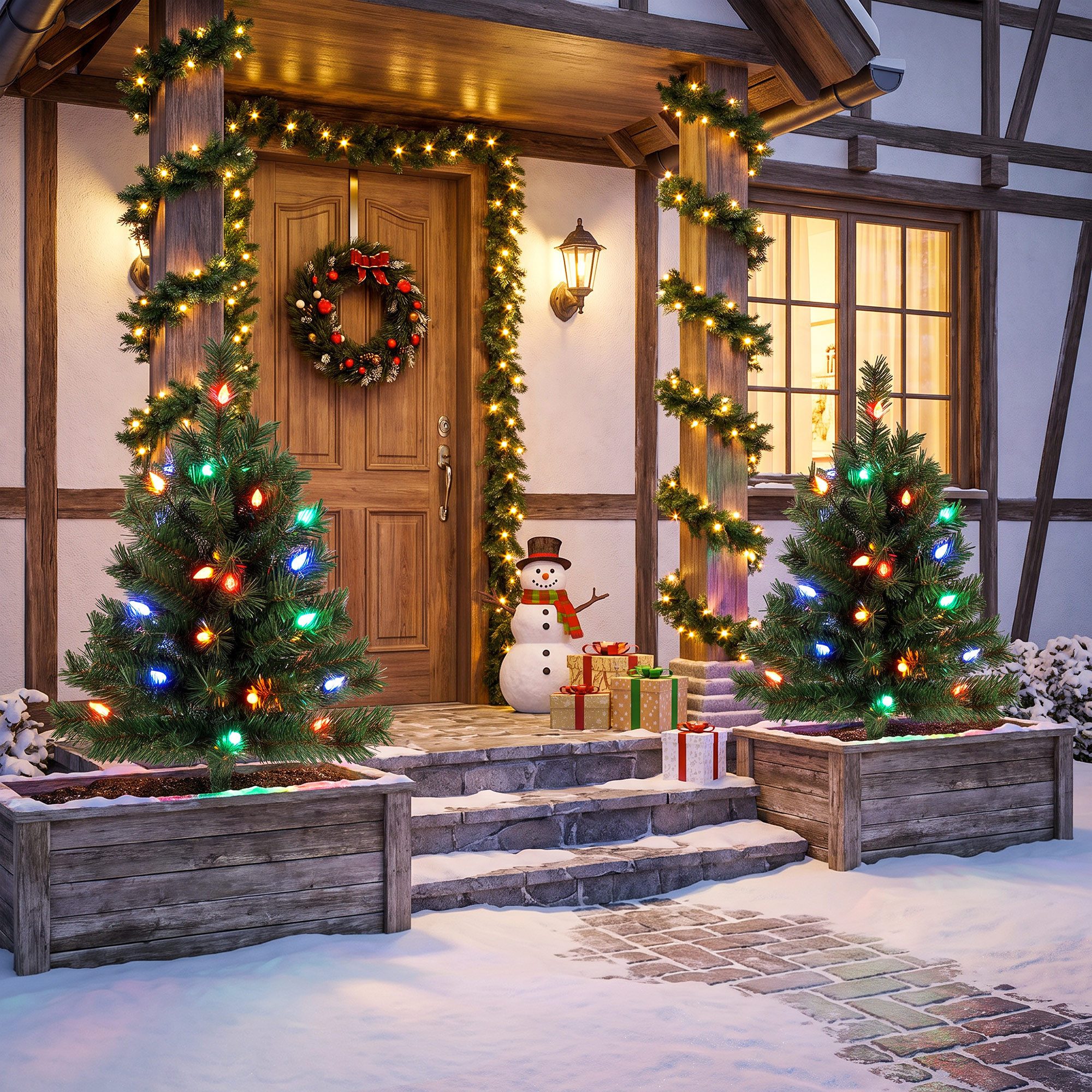 HOMCOM Künstlicher Weihnachtsbaum Weihnachtsbaum, Fichte, Erdspieß, 60 bunte LEDs, IP44