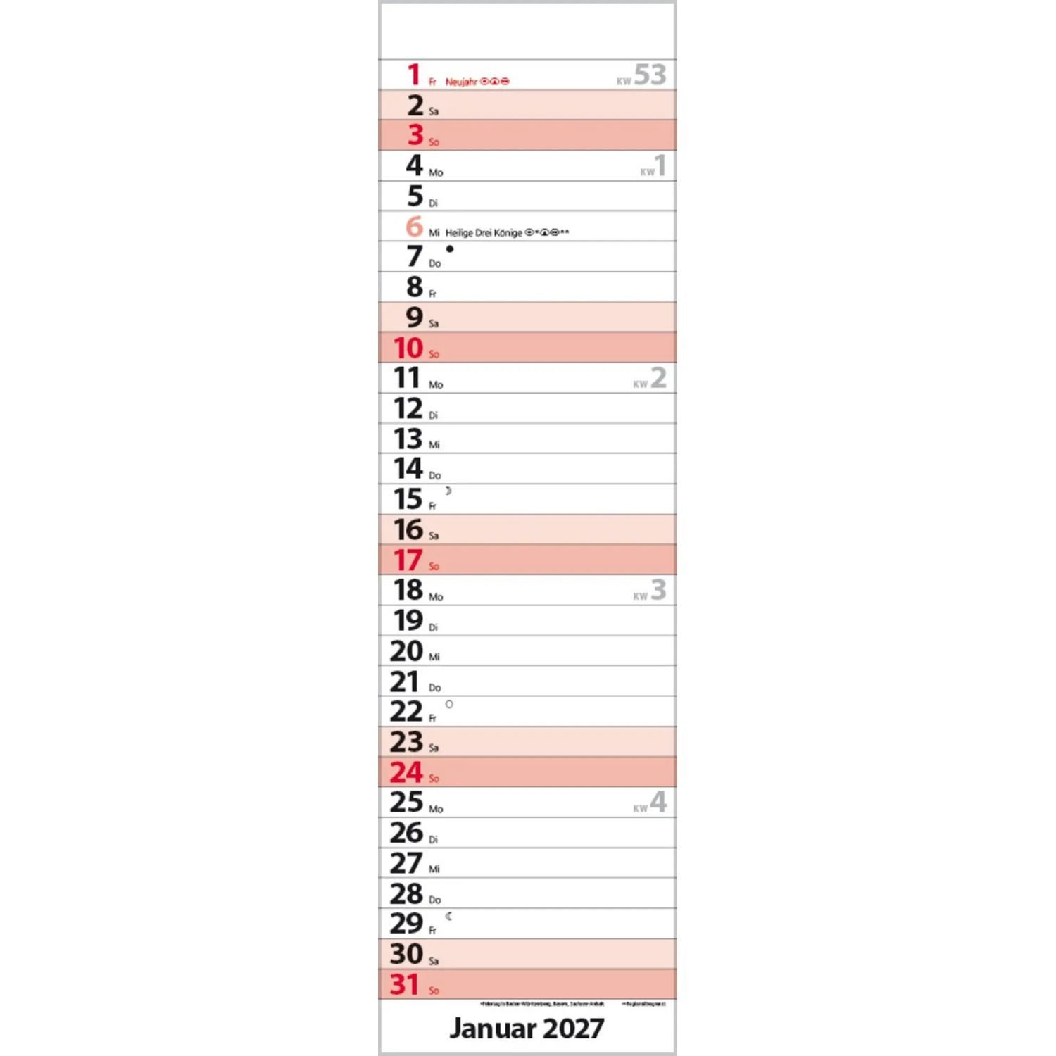 Korsch Verlag Wandkalender Streifenplaner Mini Rot 2027