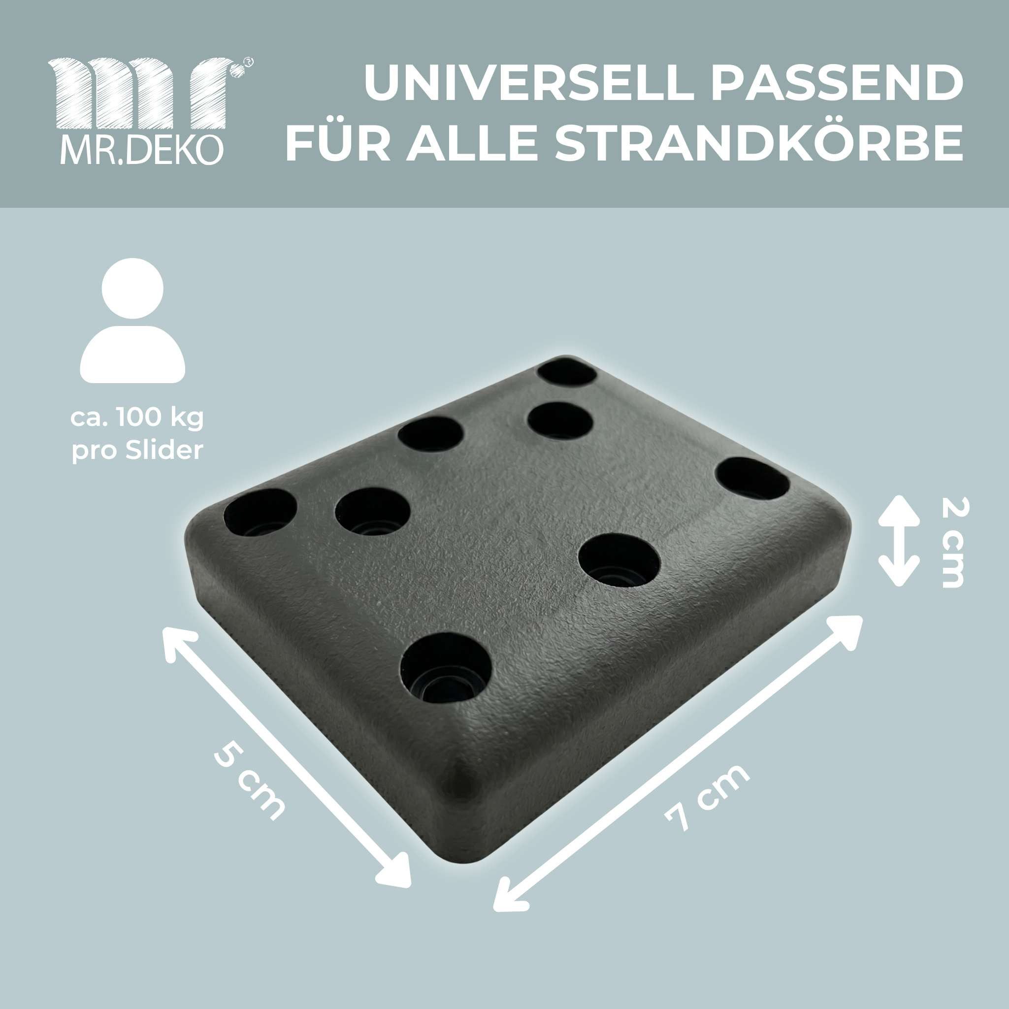 MR.DEKO Strandkorb PE Gleiter Strandkorb Bodenschutz 4er Set, BxTxH: 5x7x2 cm, Für alle handelsüblichen Strandkörbe geeignet, (4er-Set, 4-tlg., 4 PE Gleiter inklusive Schrauben), PE Gleiter mit Bodenschutz für Terrasse und Balkon